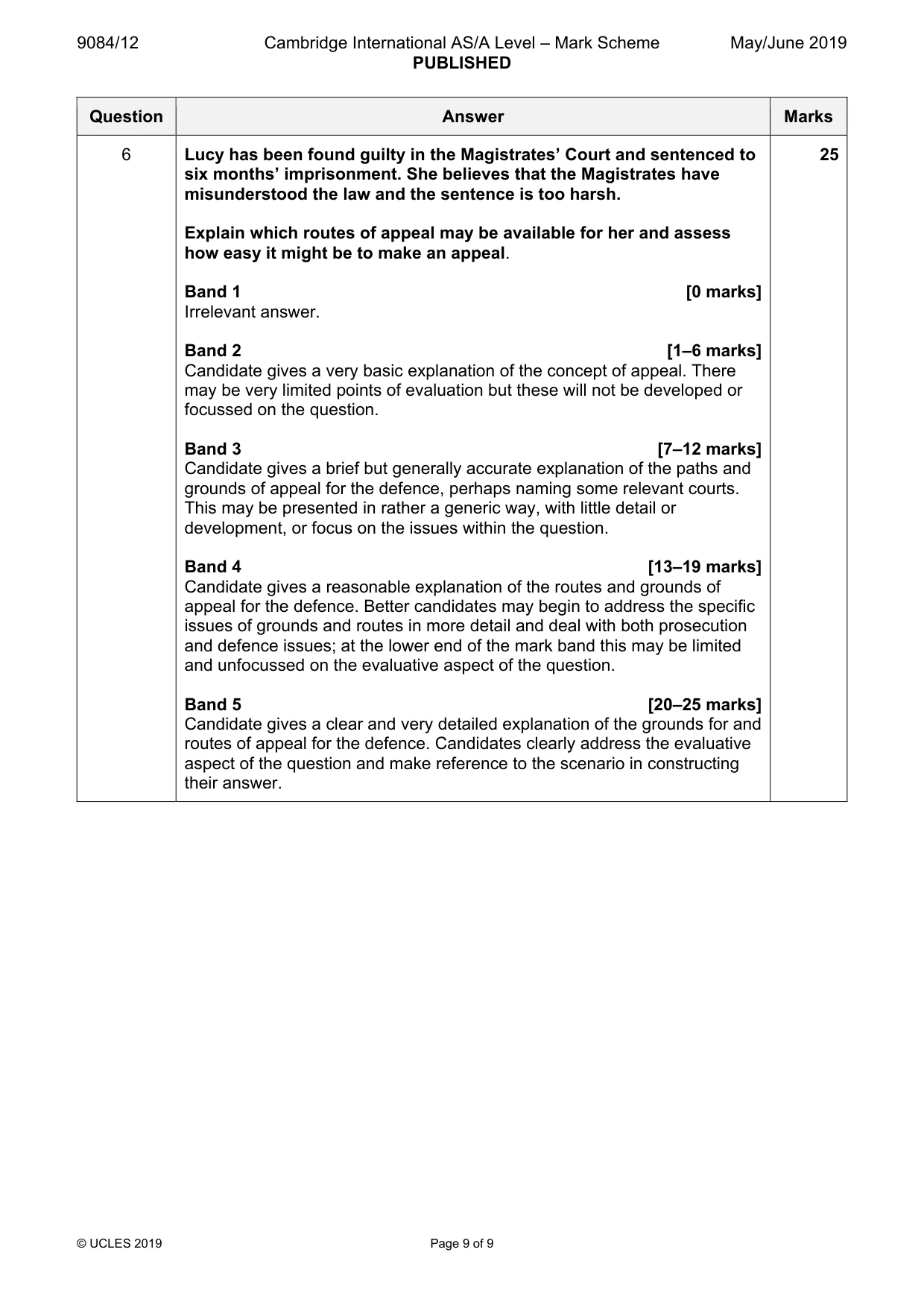 Mark scheme, page 9 of 9