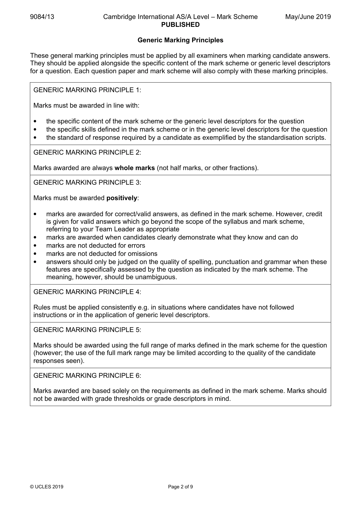 Mark scheme, page 2 of 9