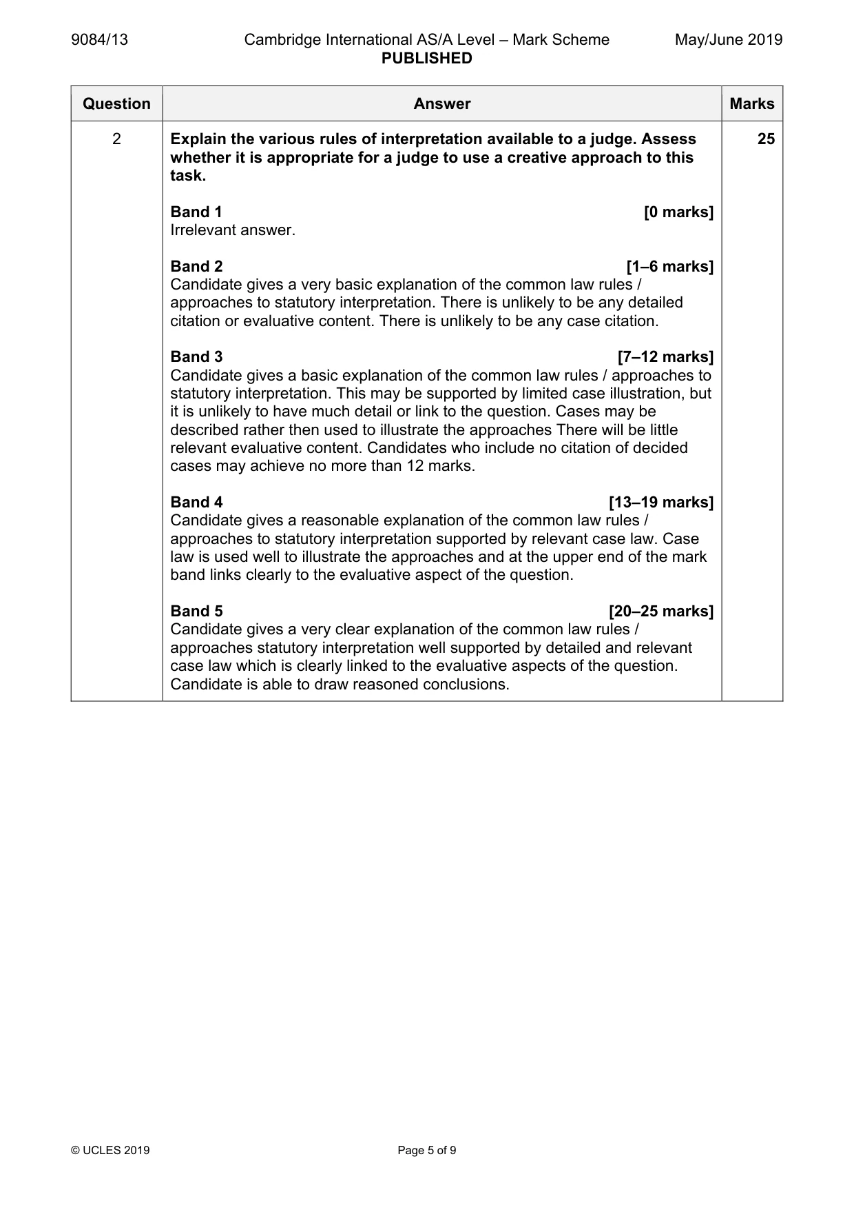 Mark scheme, page 5 of 9