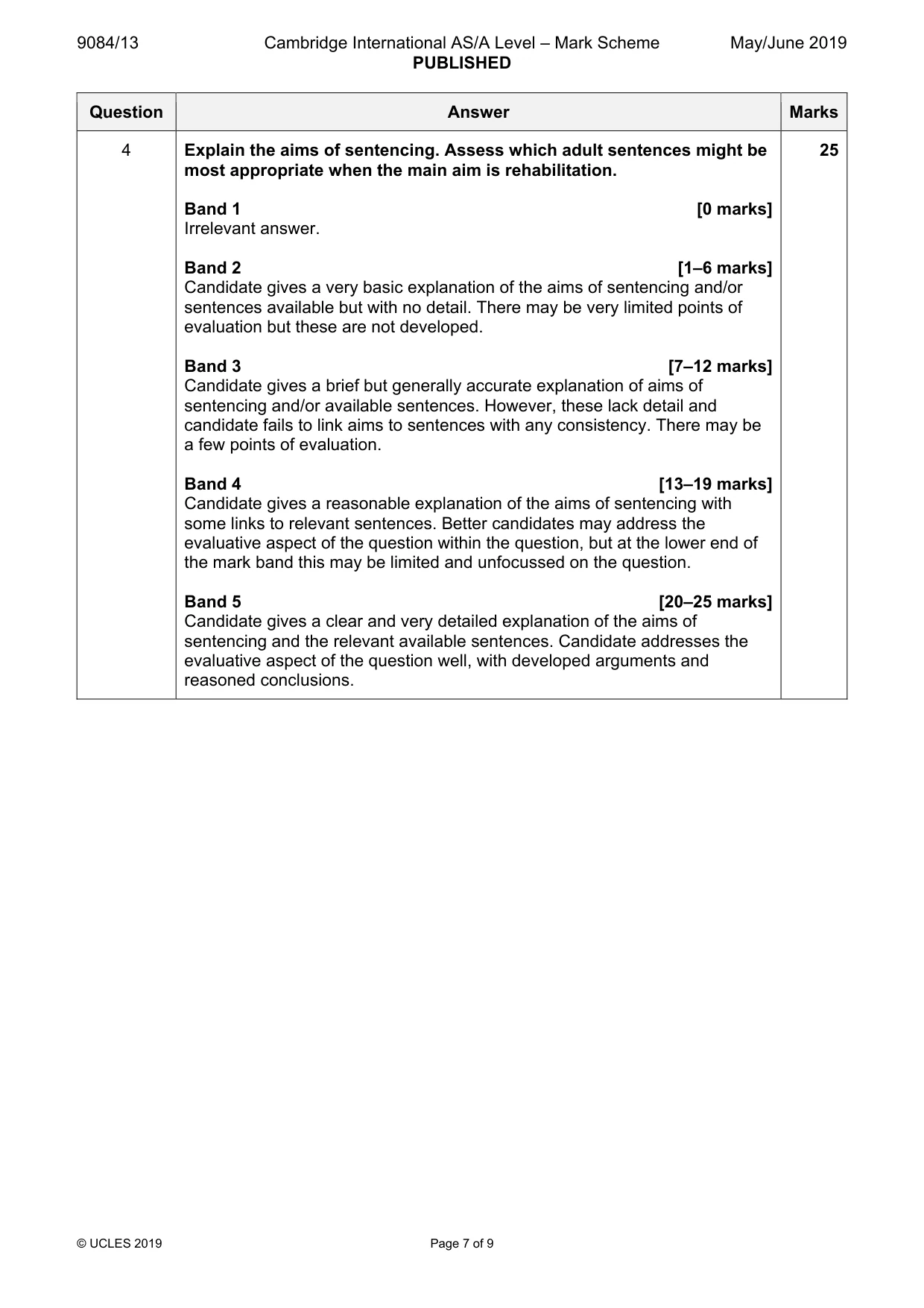 Mark scheme, page 7 of 9