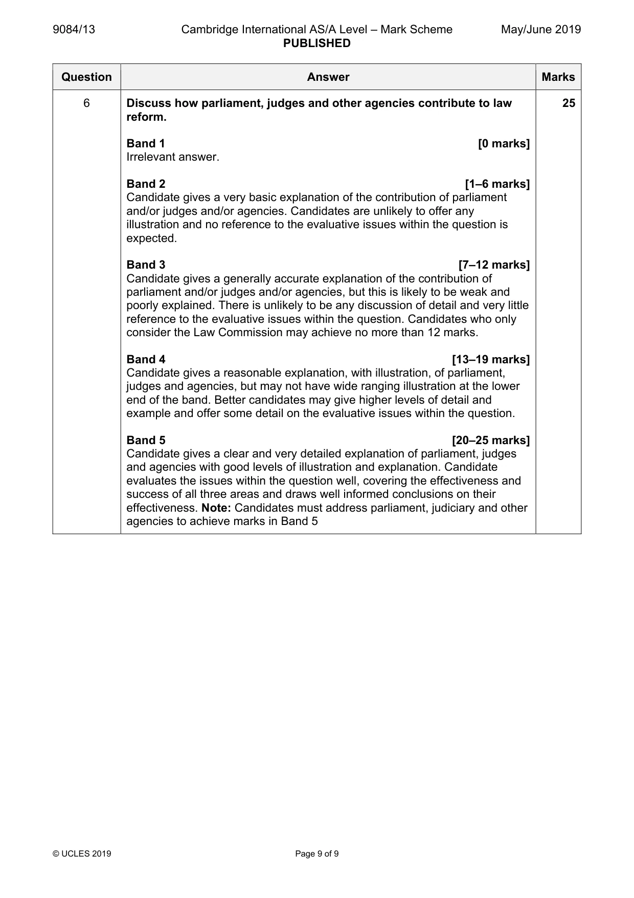 Mark scheme, page 9 of 9