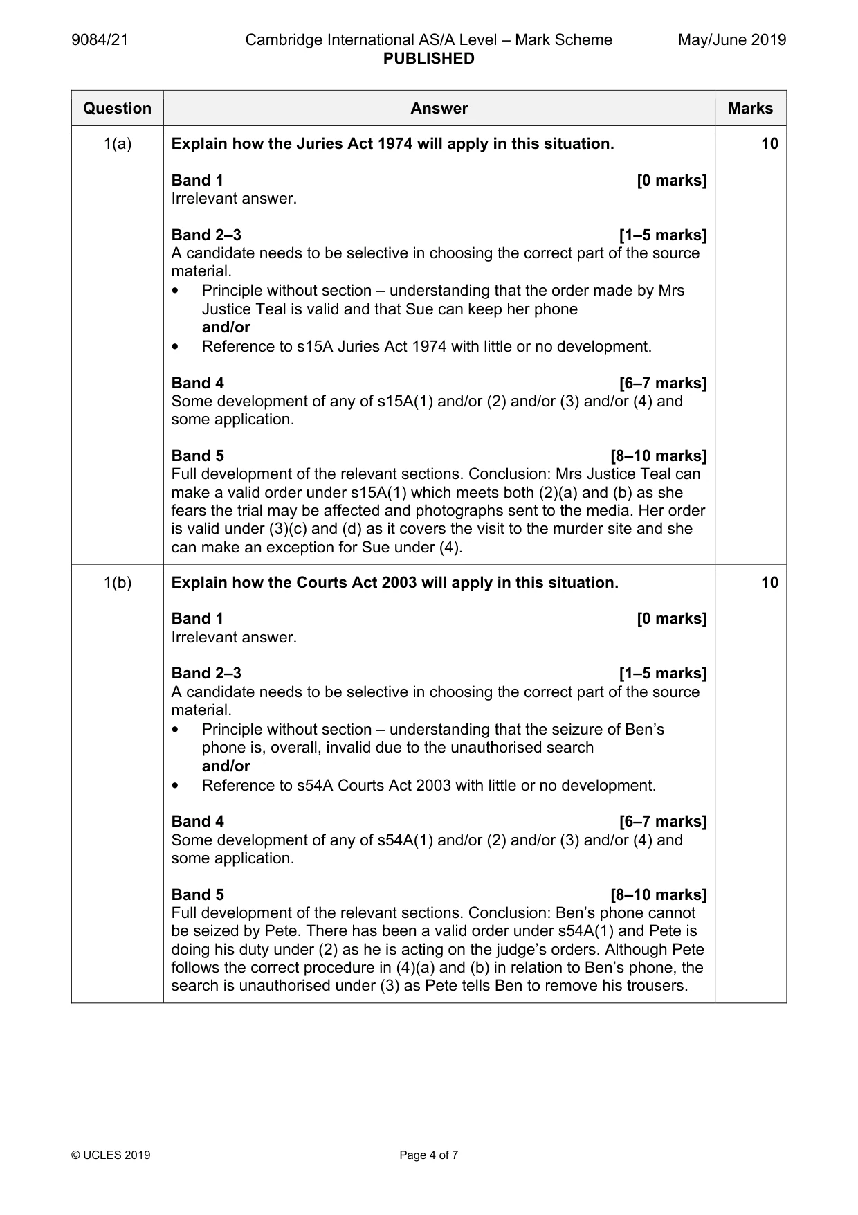 Mark scheme, page 4 of 7