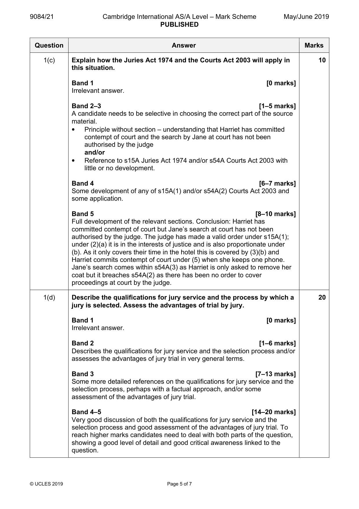 Mark scheme, page 5 of 7