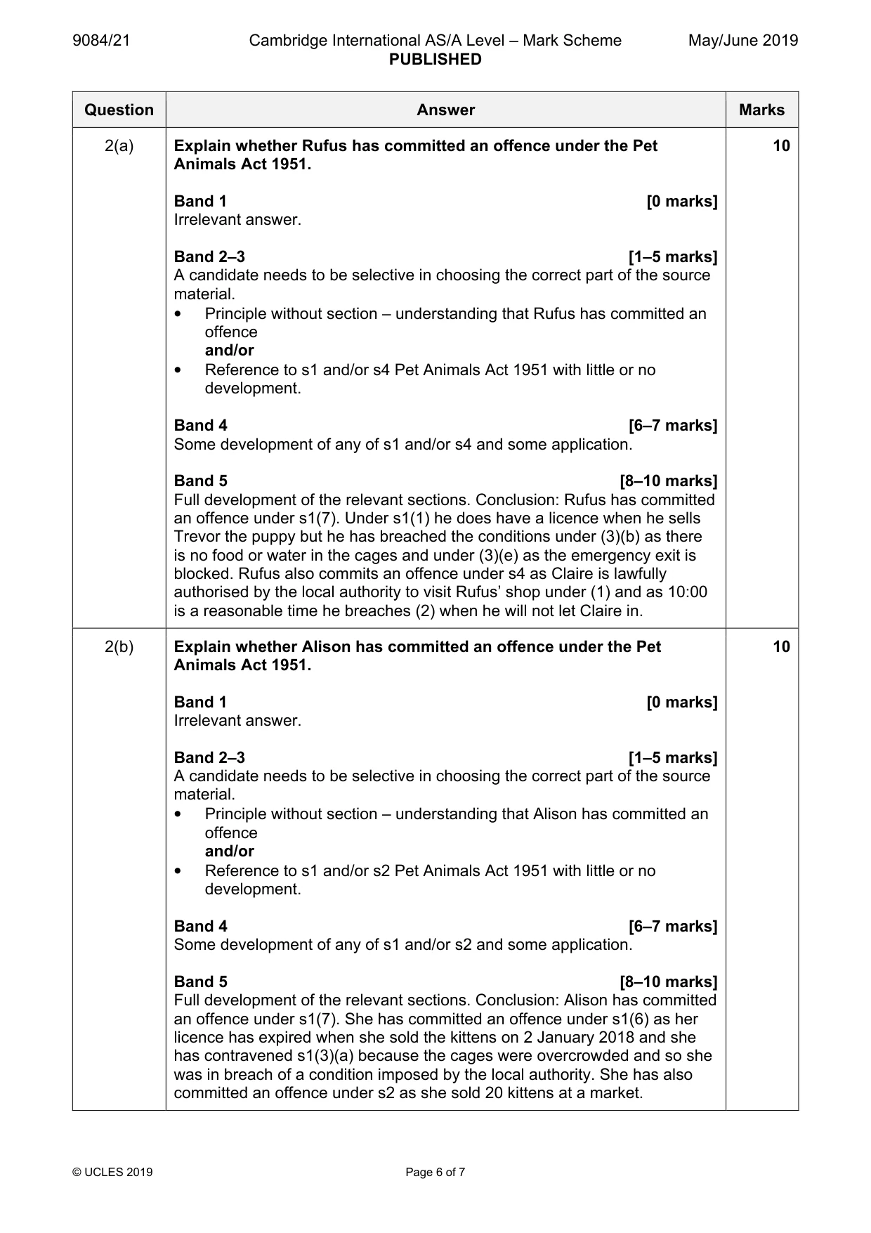 Mark scheme, page 6 of 7