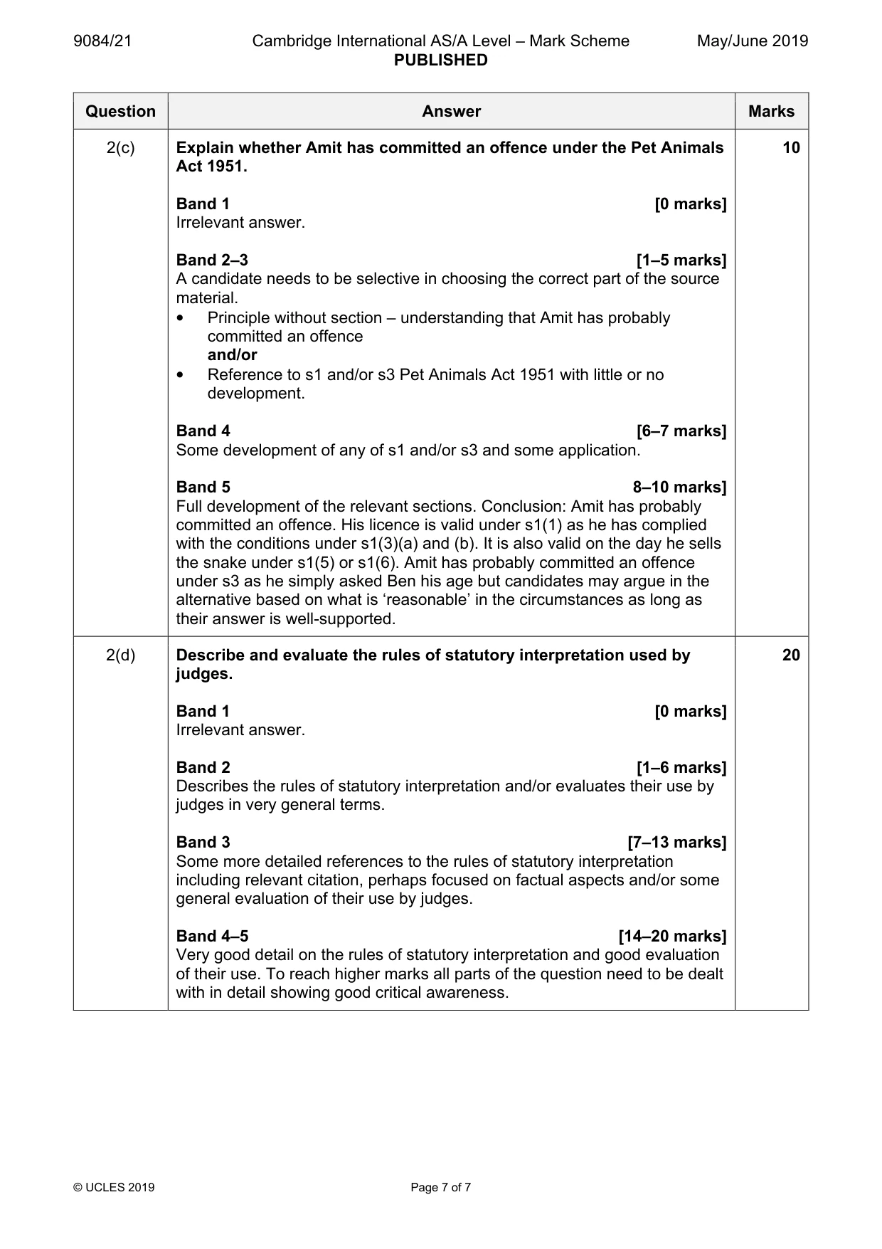 Mark scheme, page 7 of 7