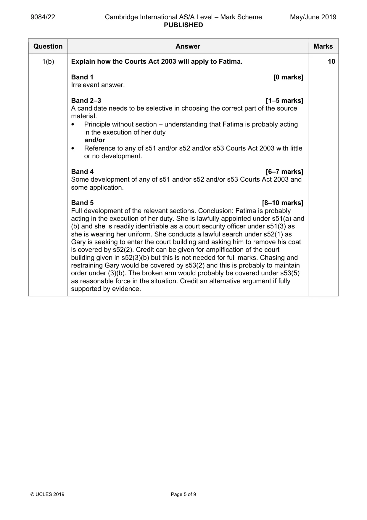 Mark scheme, page 5 of 9