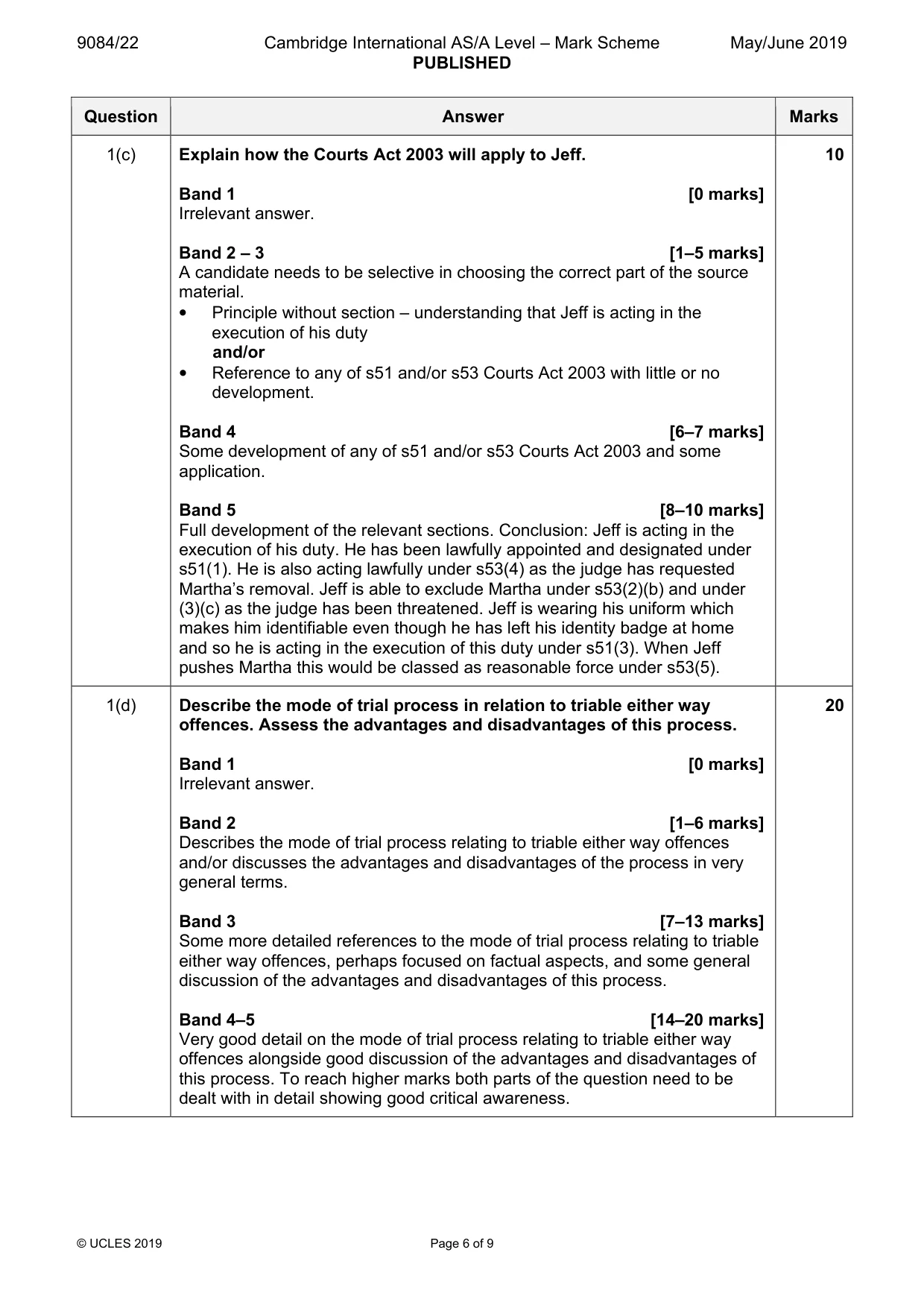 Mark scheme, page 6 of 9