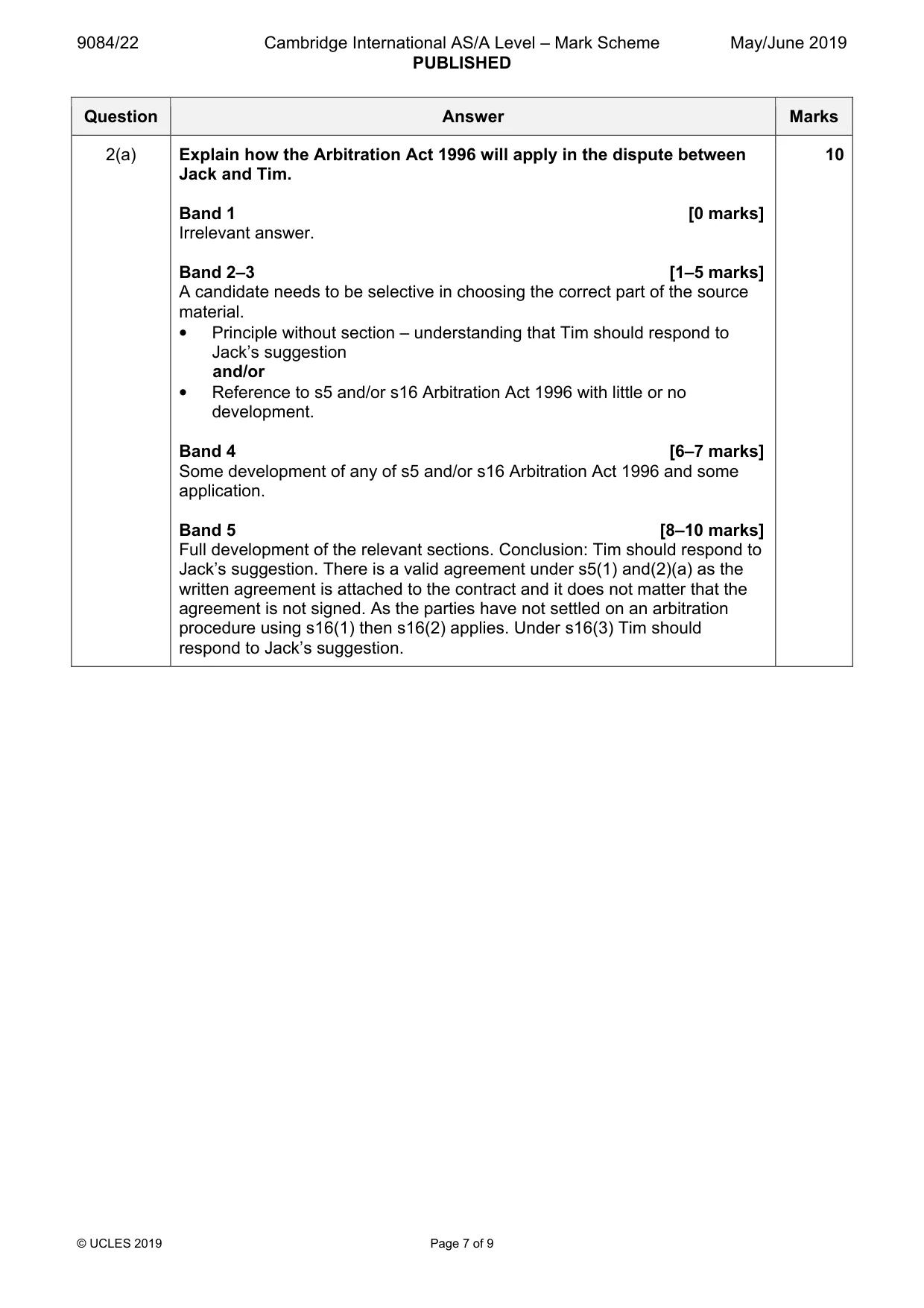 Mark scheme, page 7 of 9