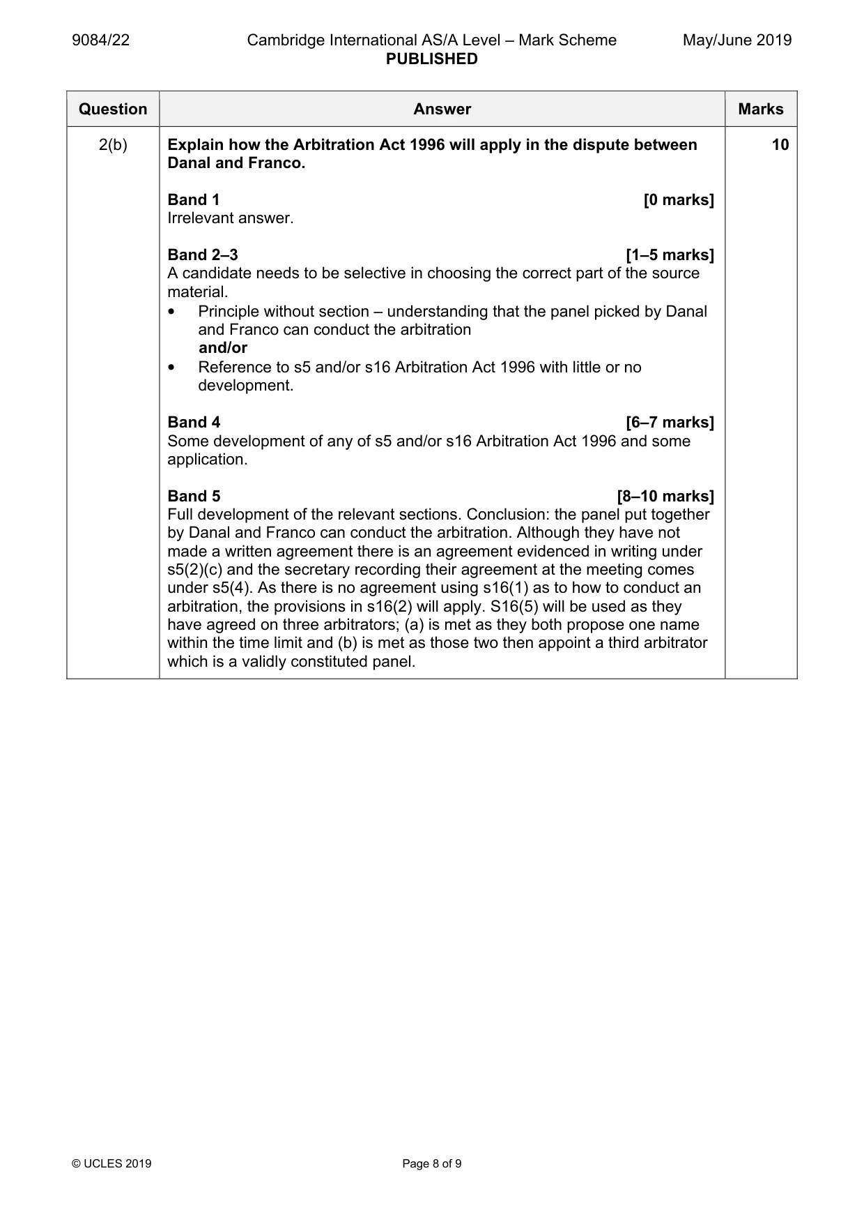 Mark scheme, page 8 of 9