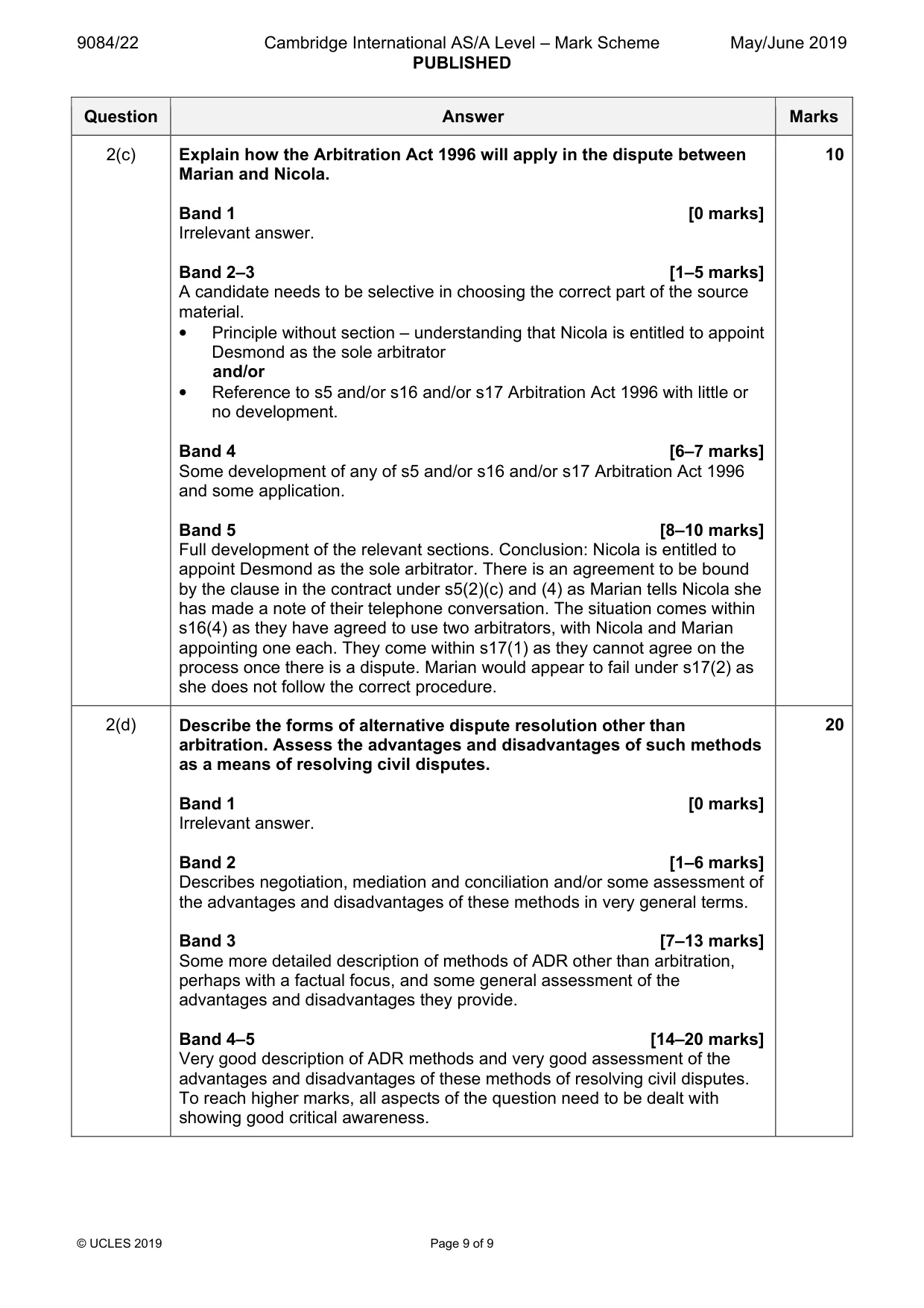 Mark scheme, page 9 of 9