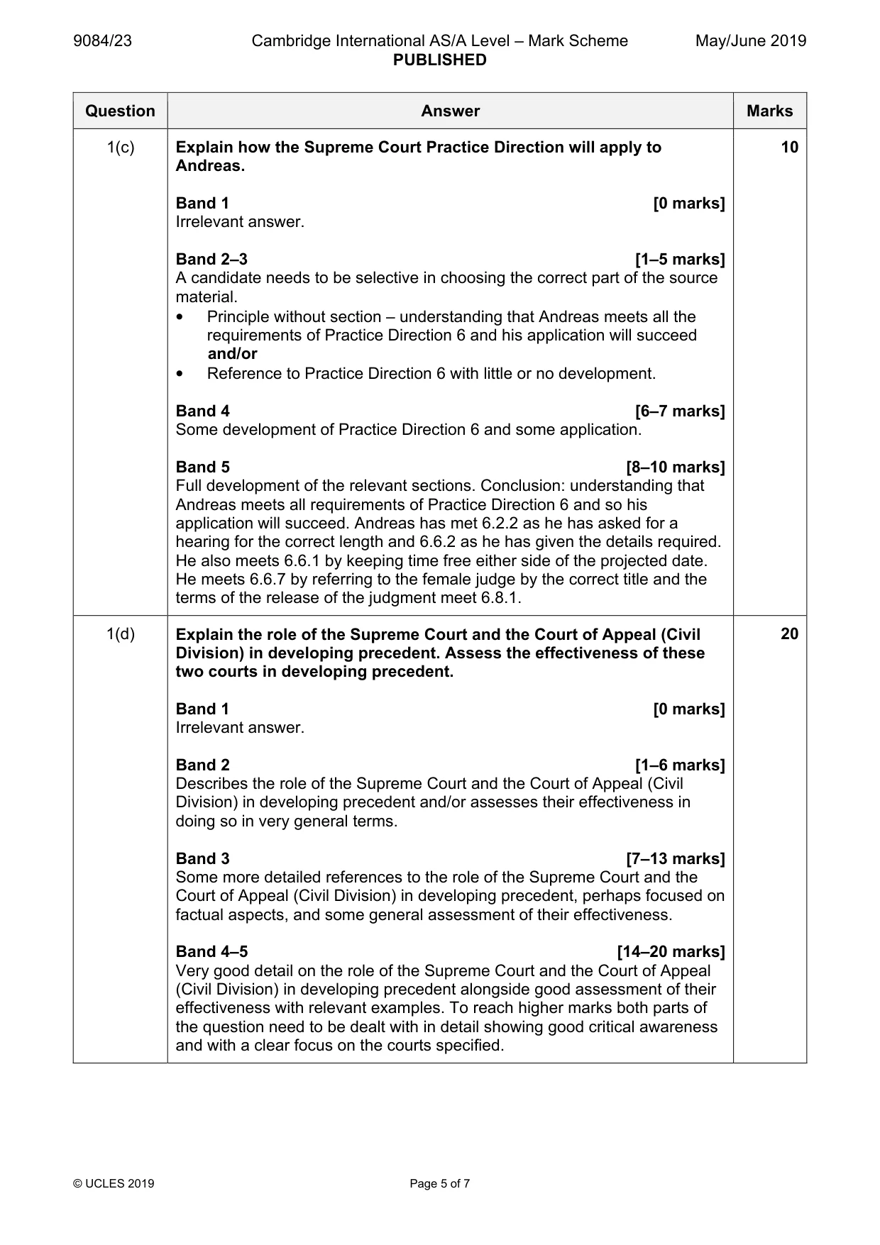 Mark scheme, page 5 of 7