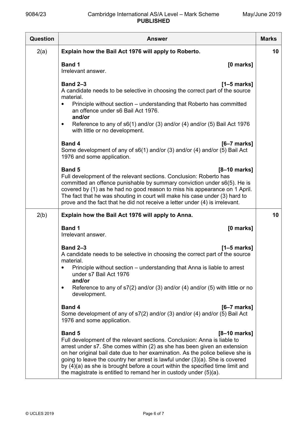 Mark scheme, page 6 of 7