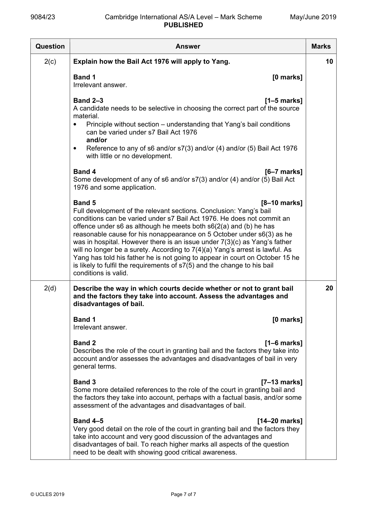 Mark scheme, page 7 of 7