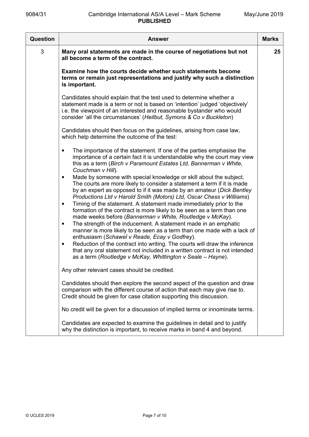 Mark scheme, page 7 of 10