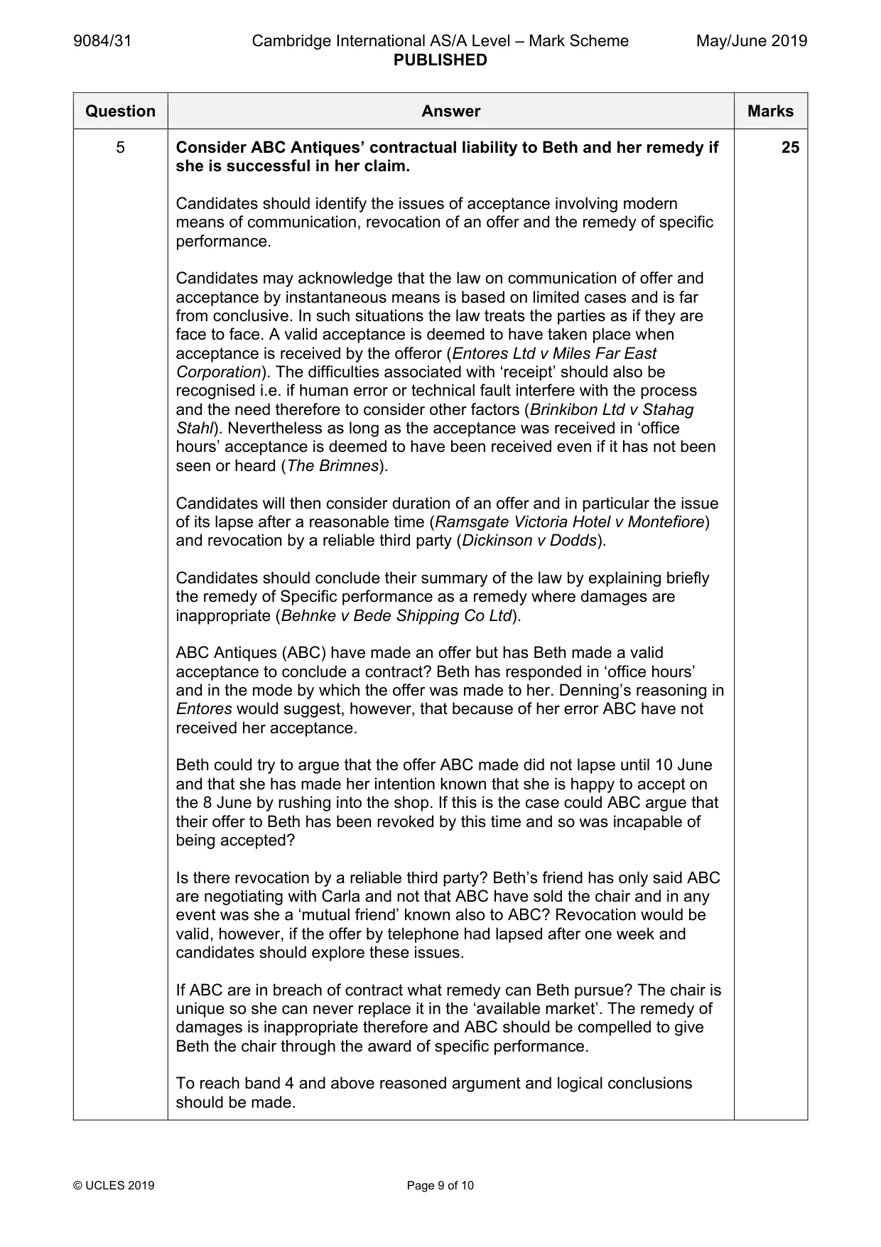 Mark scheme, page 9 of 10