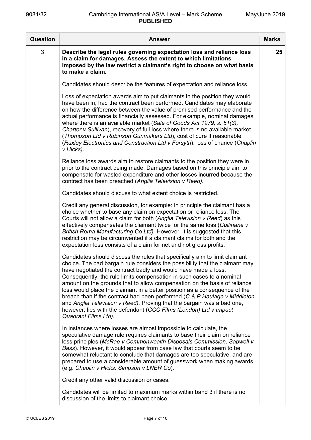 Mark scheme, page 7 of 10