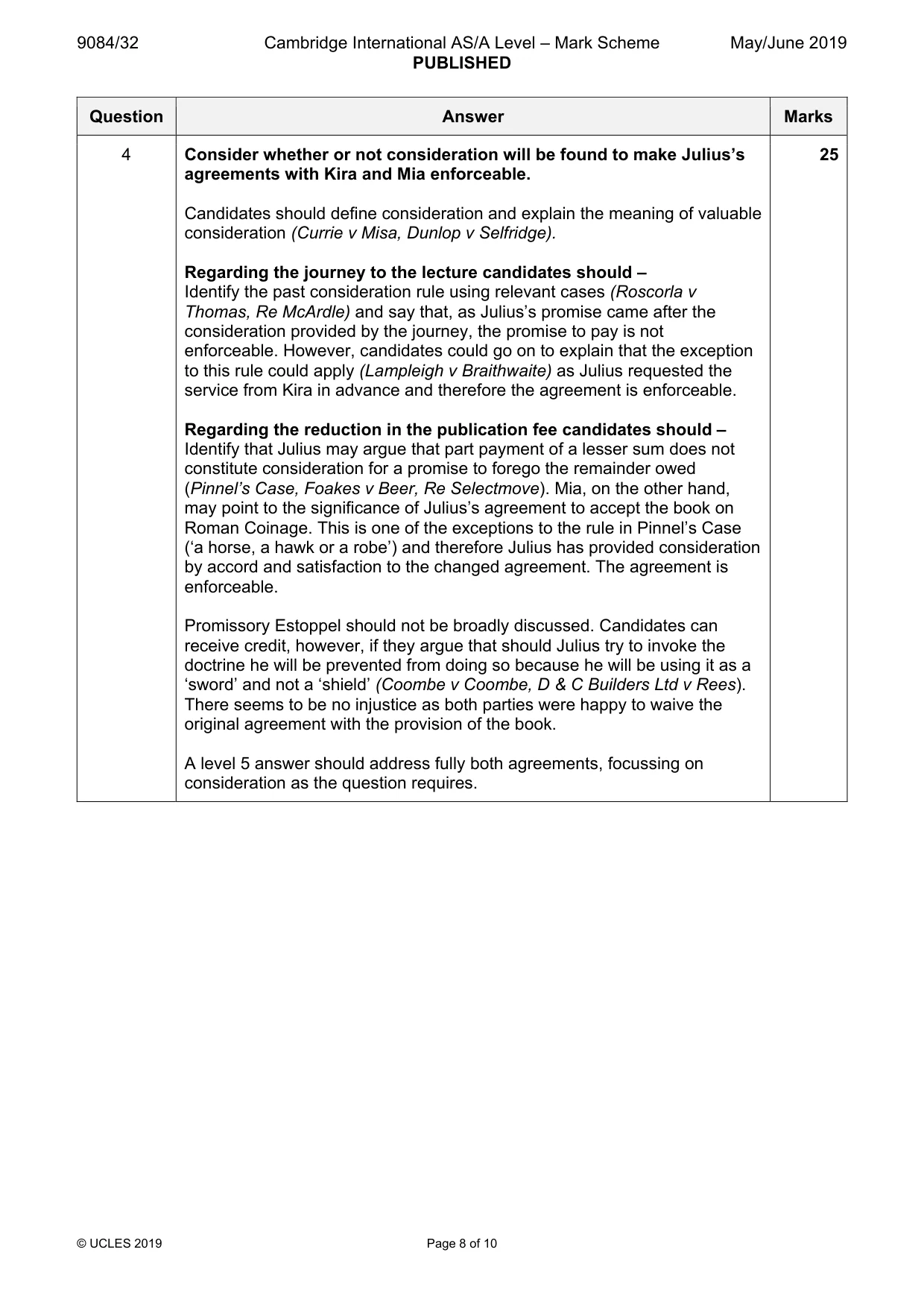 Mark scheme, page 8 of 10