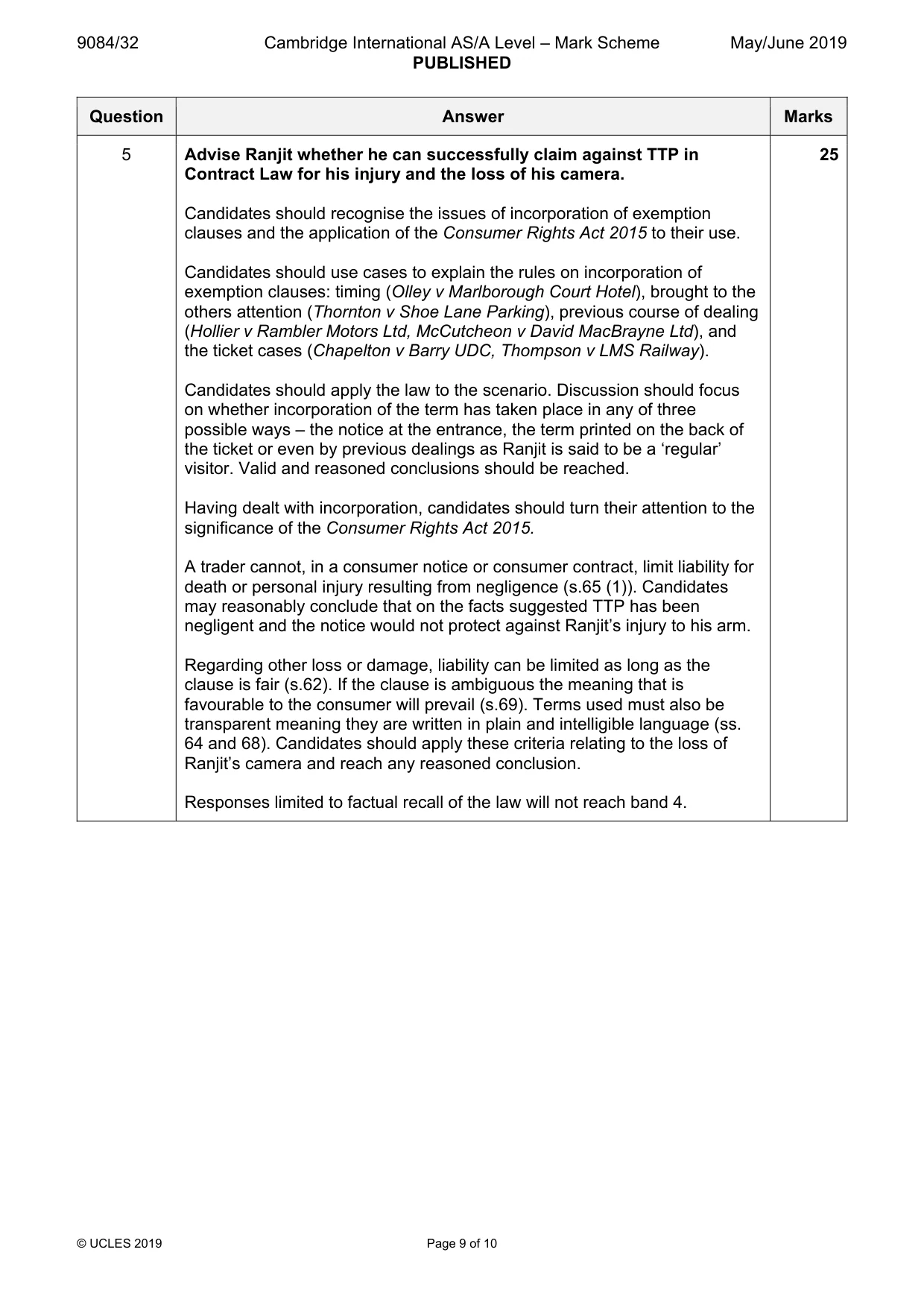 Mark scheme, page 9 of 10