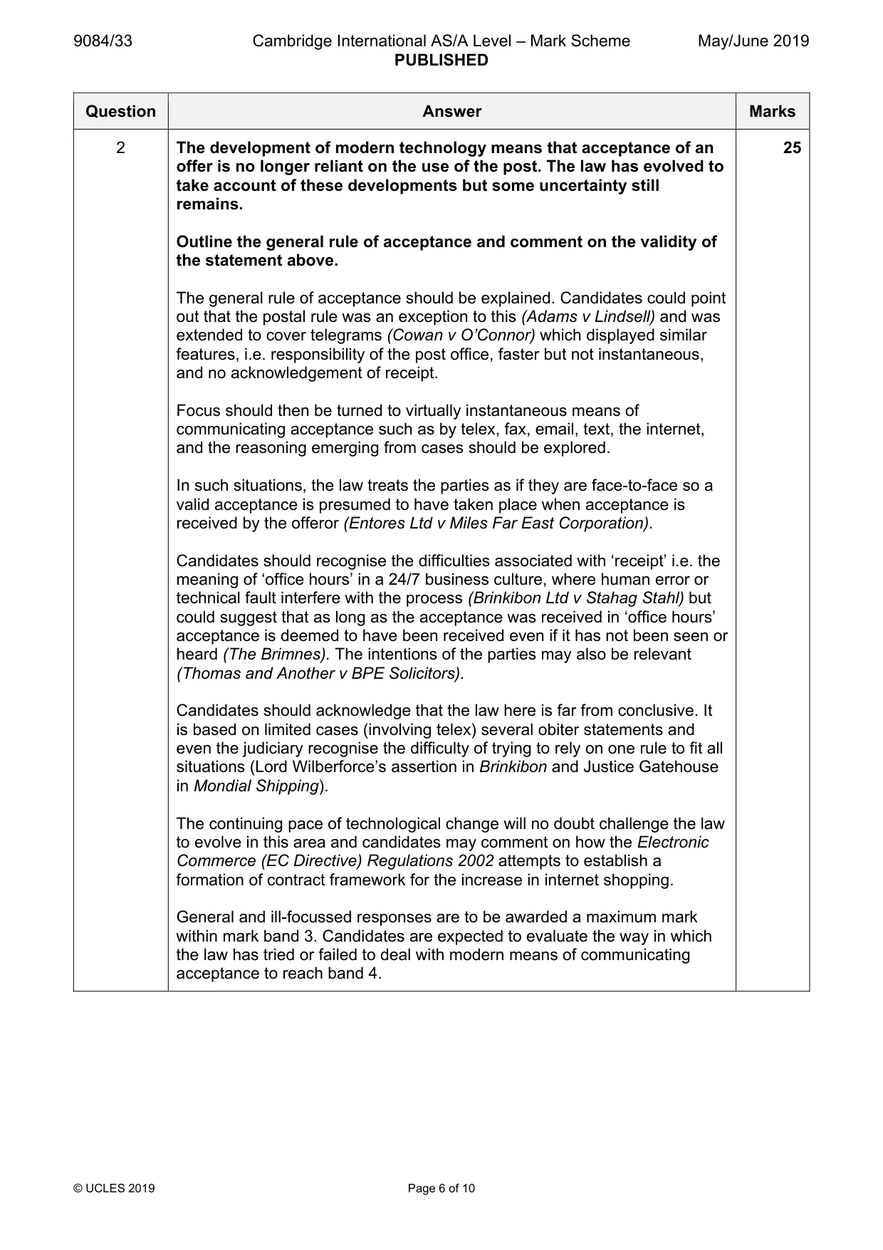 Mark scheme, page 6 of 10