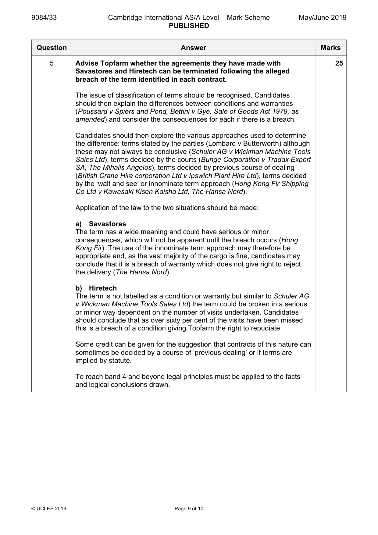 Mark scheme, page 9 of 10