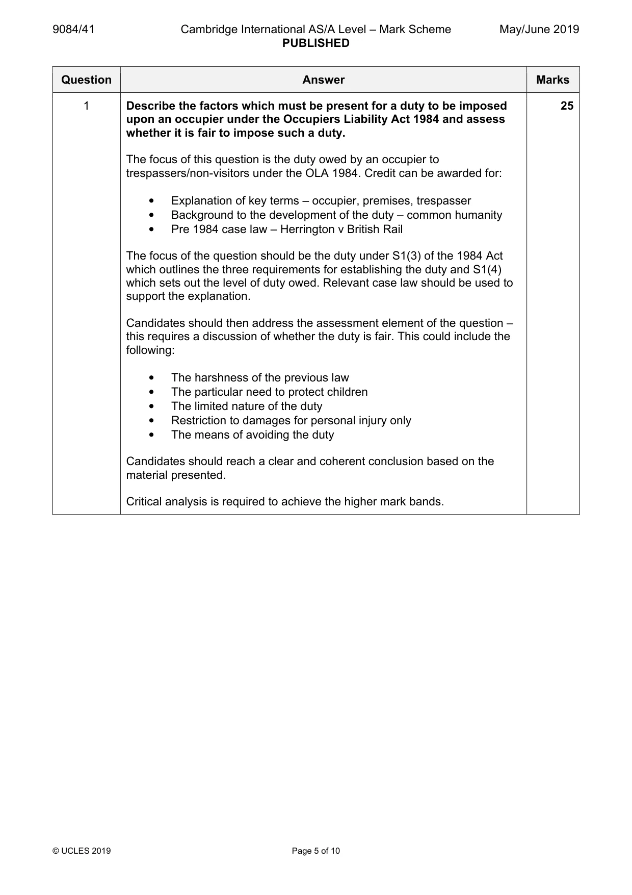 Mark scheme, page 5 of 10
