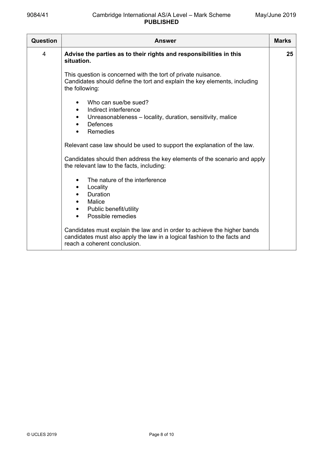 Mark scheme, page 8 of 10