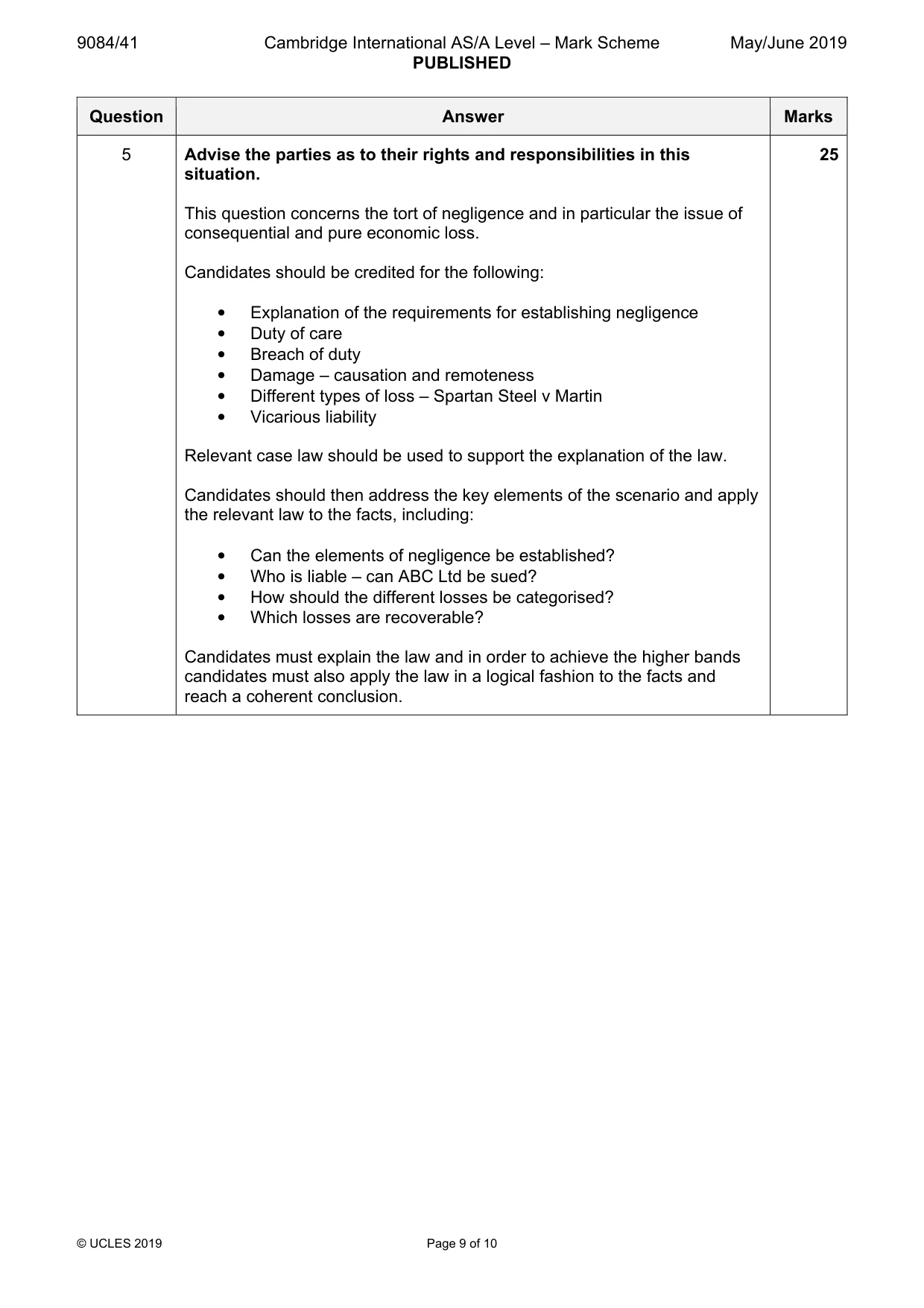 Mark scheme, page 9 of 10