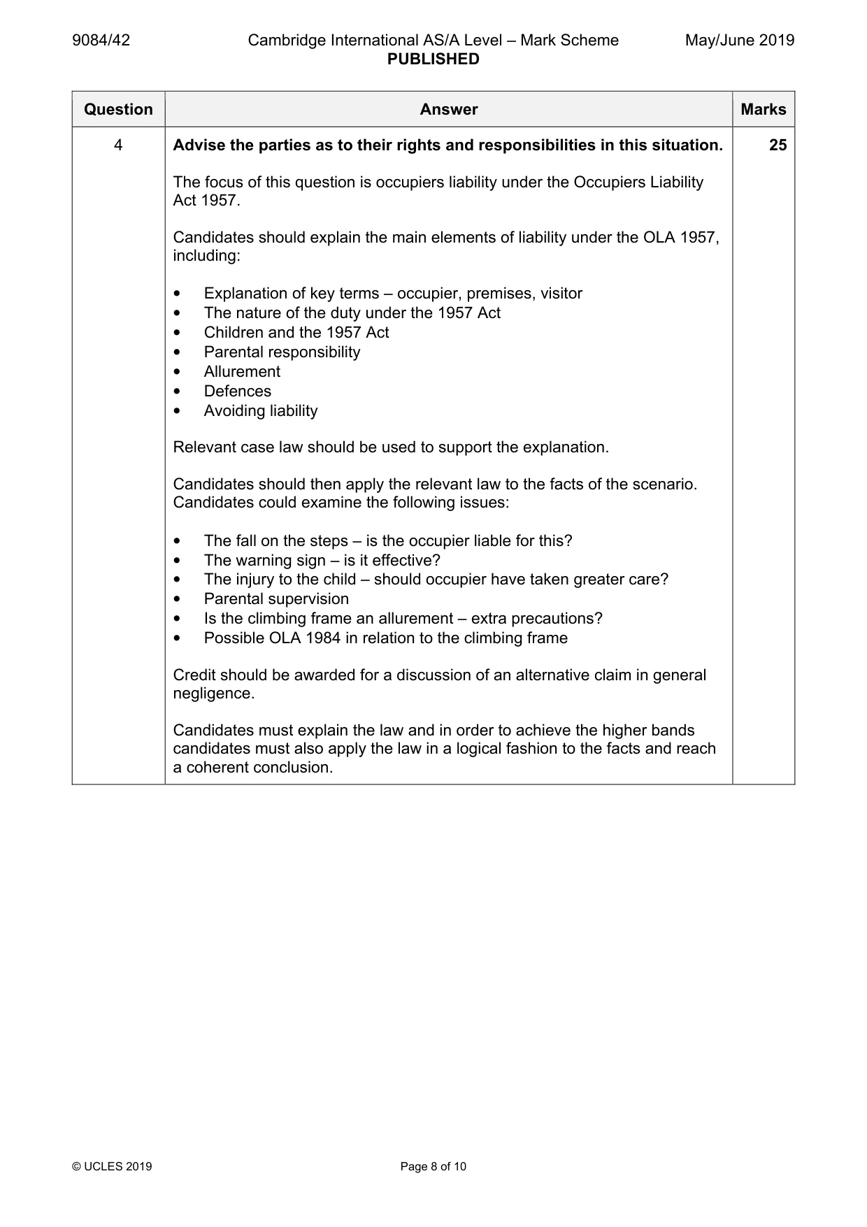Mark scheme, page 8 of 10