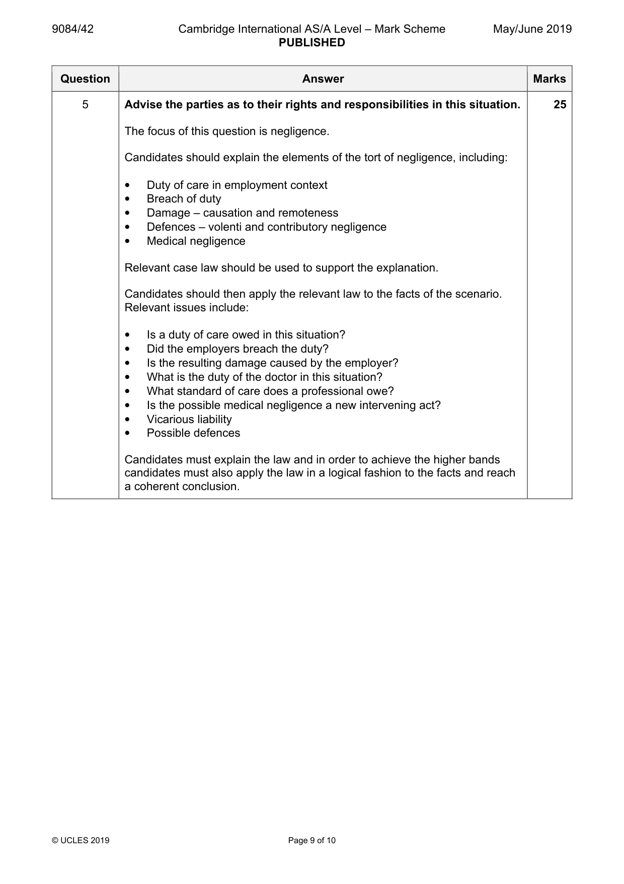Mark scheme, page 9 of 10