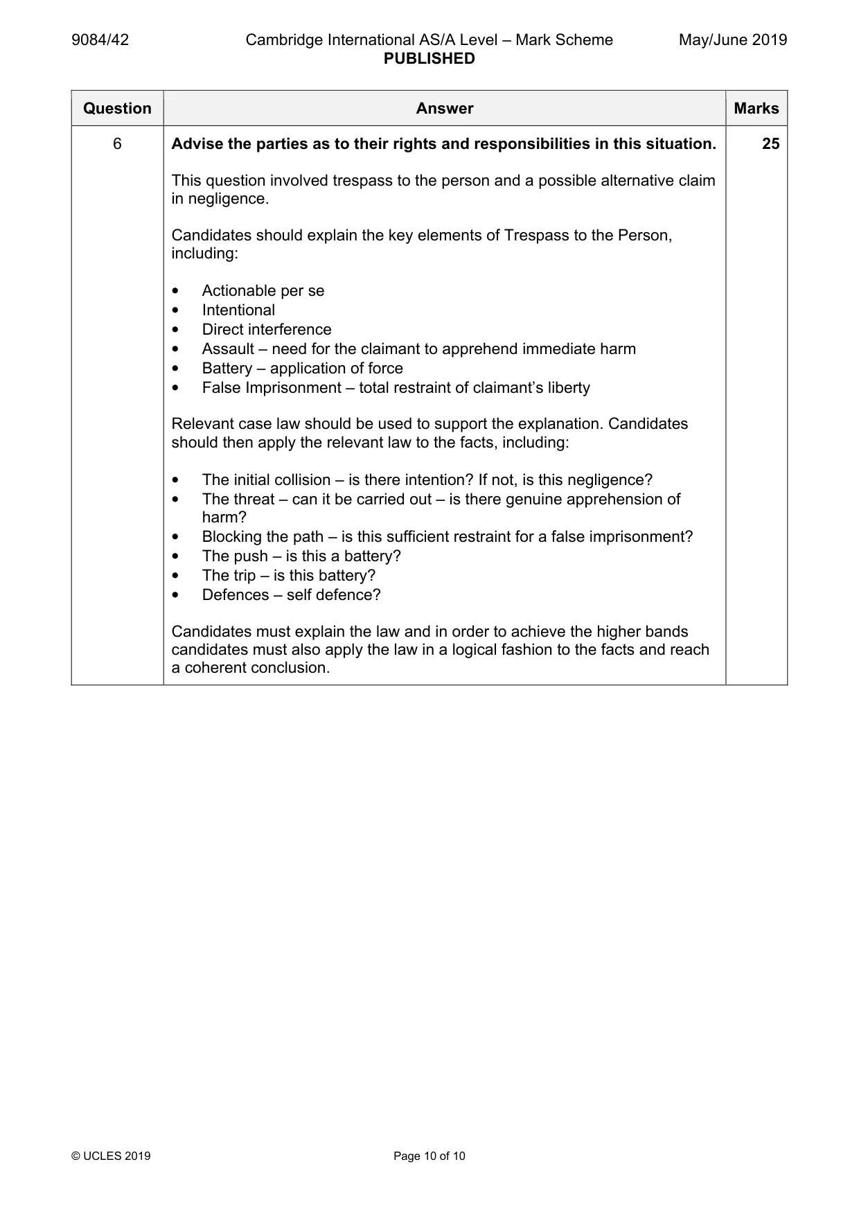 Mark scheme, page 10 of 10