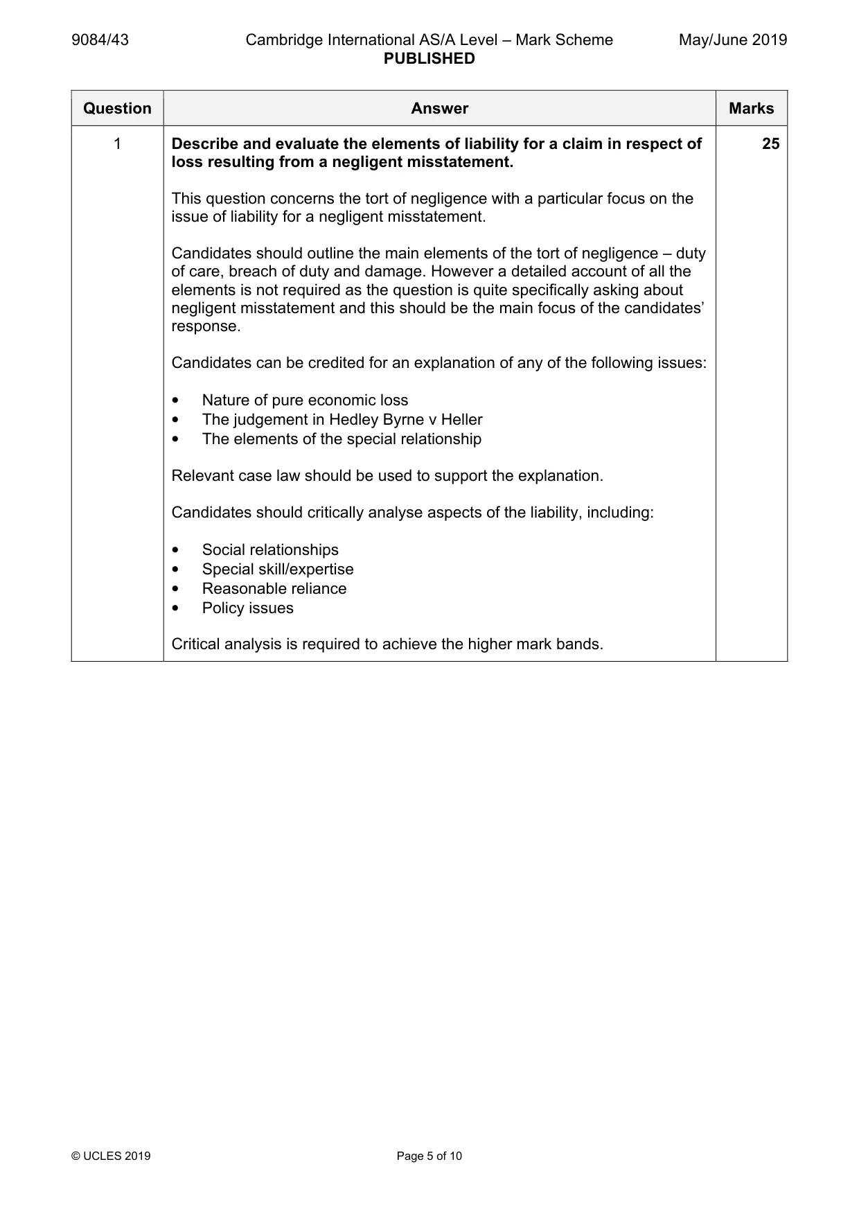 Mark scheme, page 5 of 10