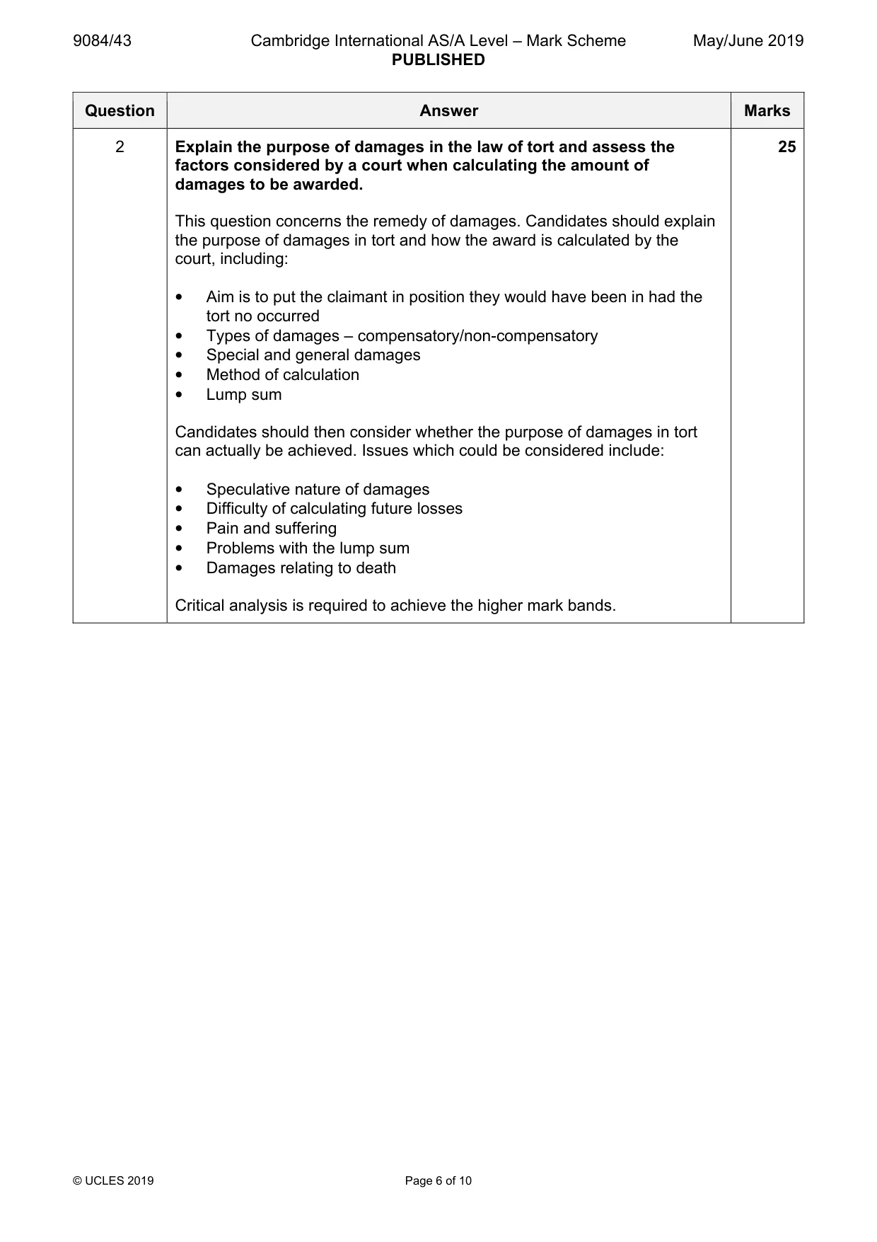 Mark scheme, page 6 of 10