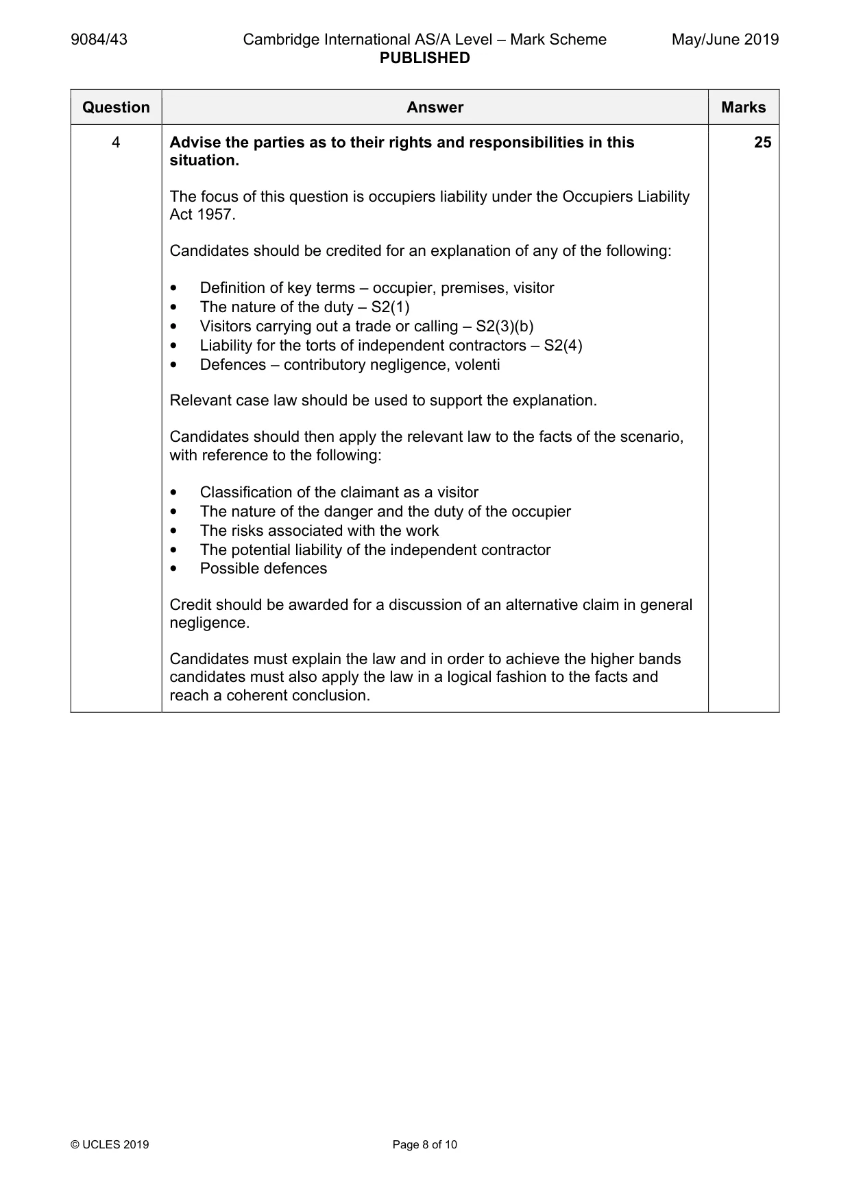 Mark scheme, page 8 of 10