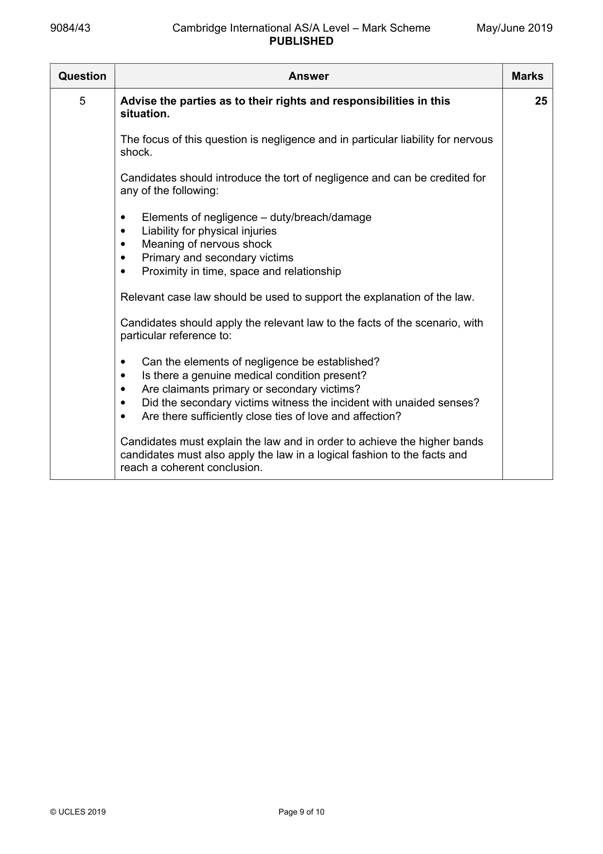 Mark scheme, page 9 of 10