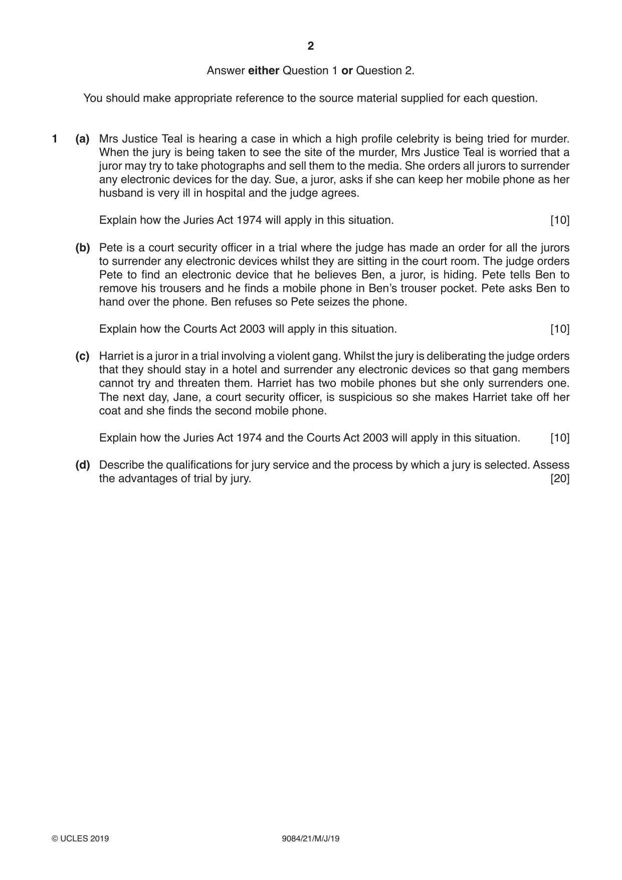 Cambridge A Level Law 9084 2019 May/June Paper 2 · Variant 1 question paper, page 2 of 8