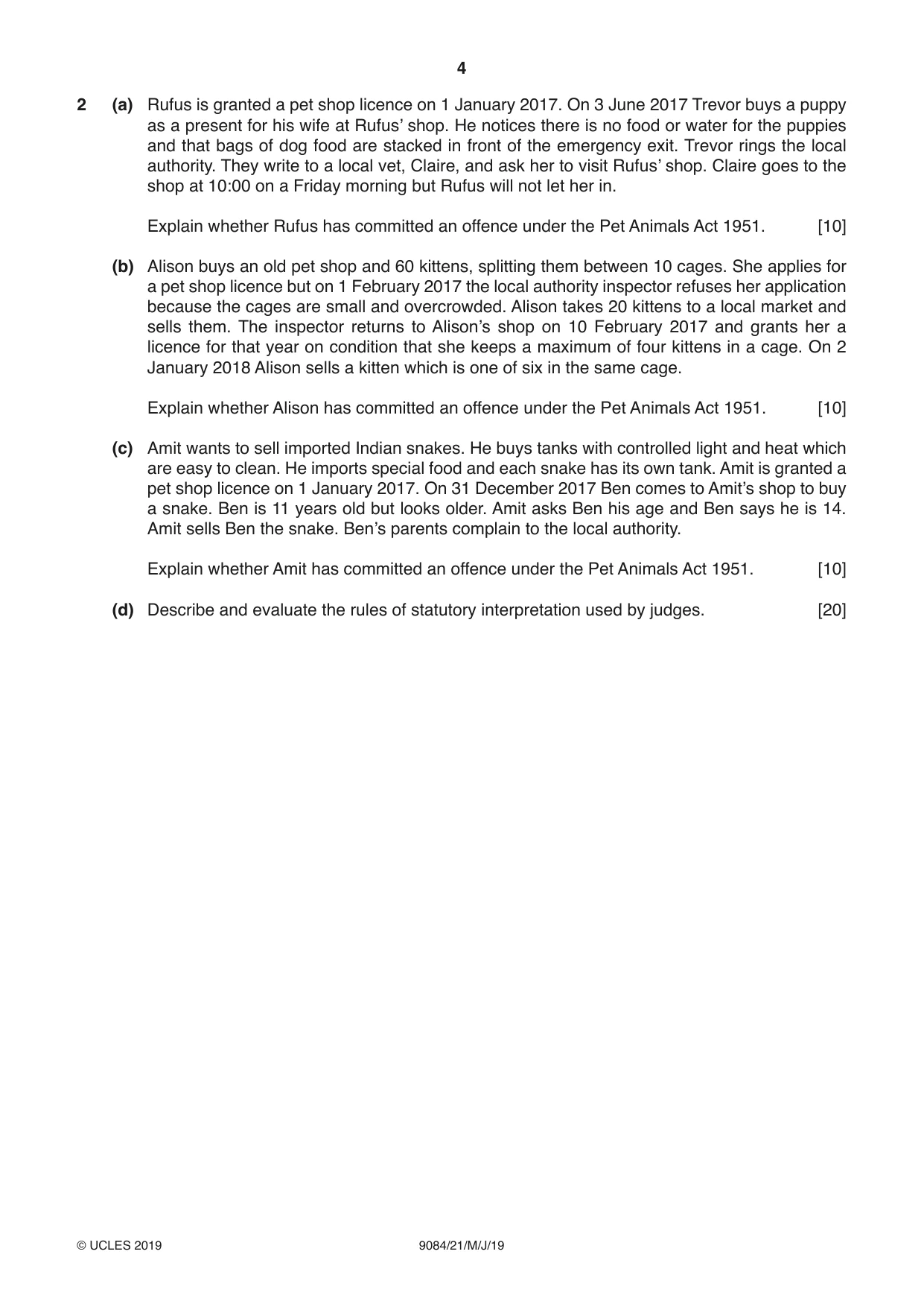 Cambridge A Level Law 9084 2019 May/June Paper 2 · Variant 1 question paper, page 4 of 8