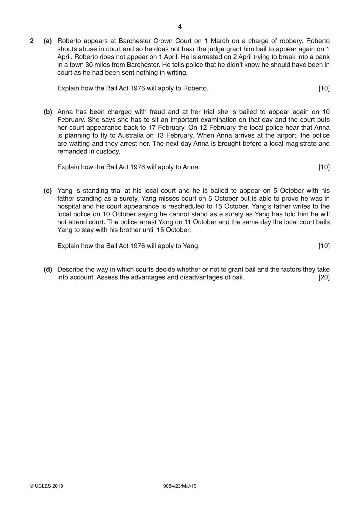 Cambridge A Level Law 9084 2019 May/June Paper 2 · Variant 3 question paper, page 4 of 8