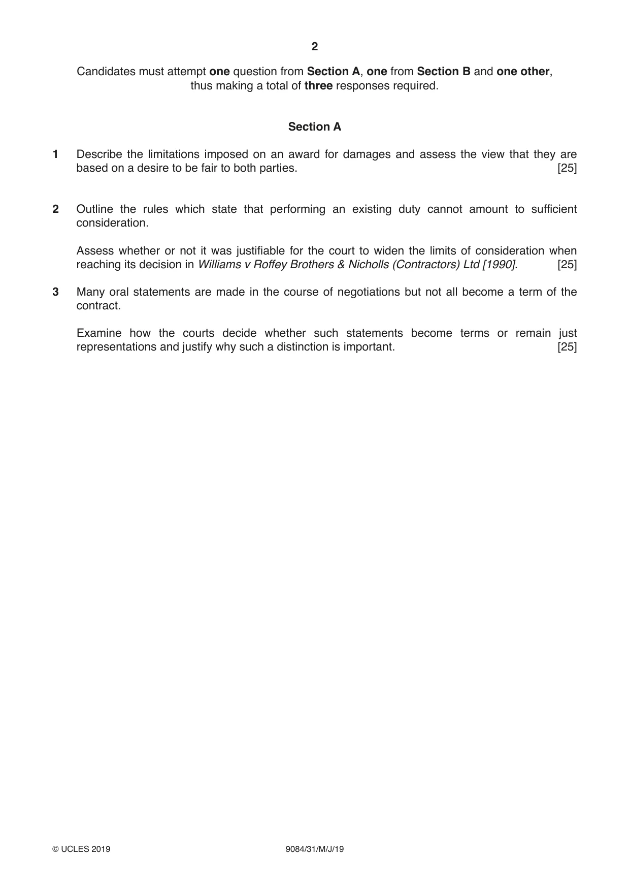 Cambridge A Level Law 9084 2019 May/June Paper 3 · Variant 1 question paper, page 2 of 4