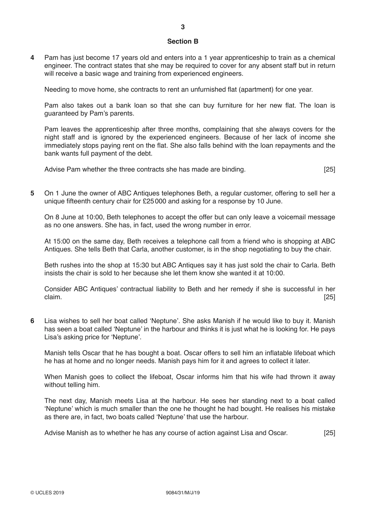 Cambridge A Level Law 9084 2019 May/June Paper 3 · Variant 1 question paper, page 3 of 4