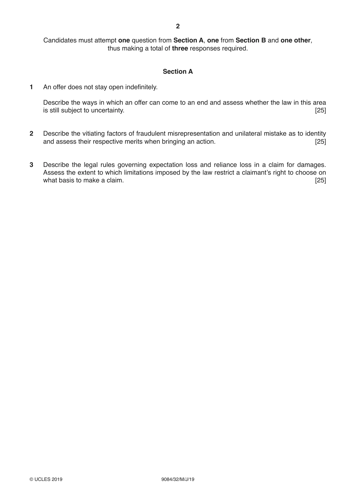 Cambridge A Level Law 9084 2019 May/June Paper 3 · Variant 2 question paper, page 2 of 4