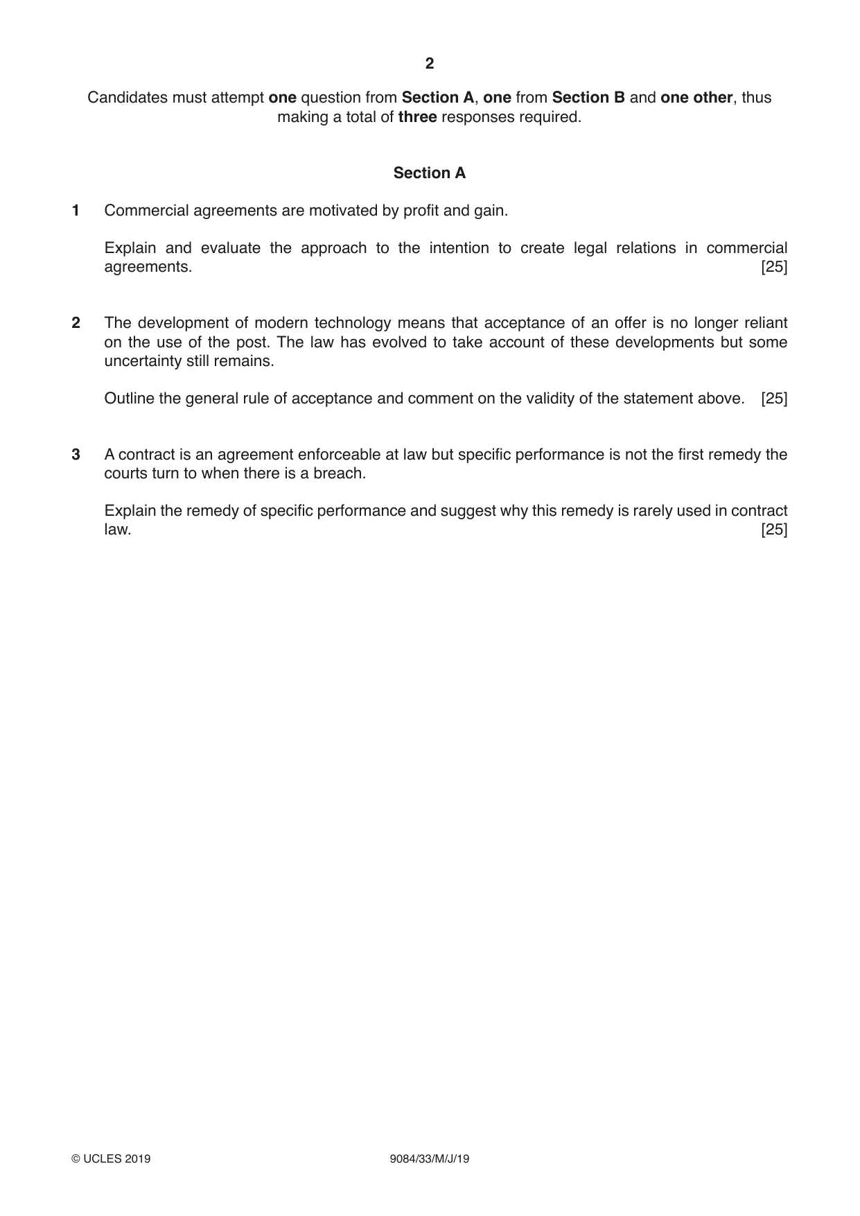 Cambridge A Level Law 9084 2019 May/June Paper 3 · Variant 3 question paper, page 2 of 4