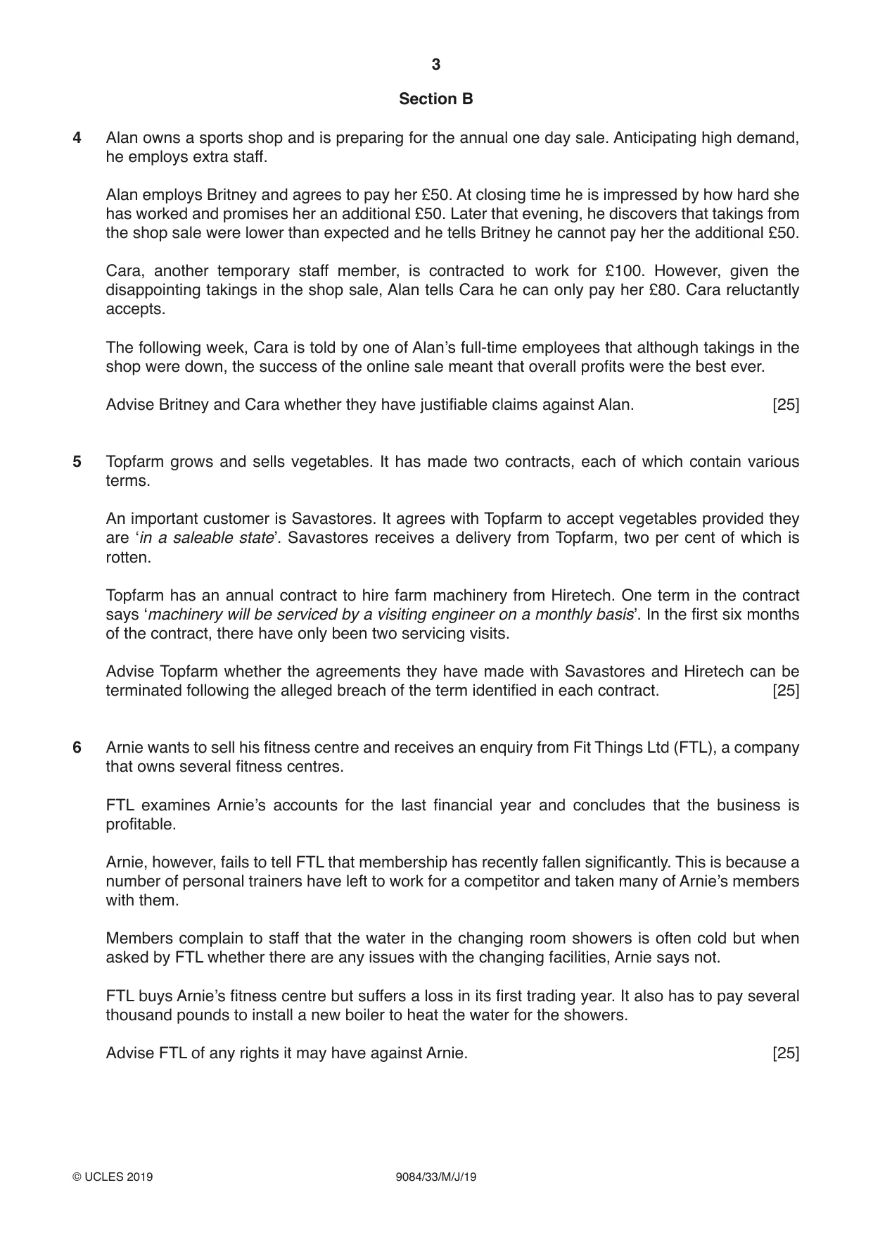 Cambridge A Level Law 9084 2019 May/June Paper 3 · Variant 3 question paper, page 3 of 4
