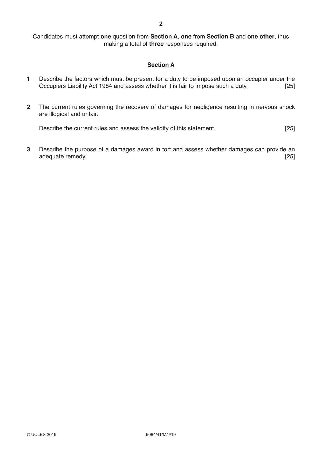 Cambridge A Level Law 9084 2019 May/June Paper 4 · Variant 1 question paper, page 2 of 4