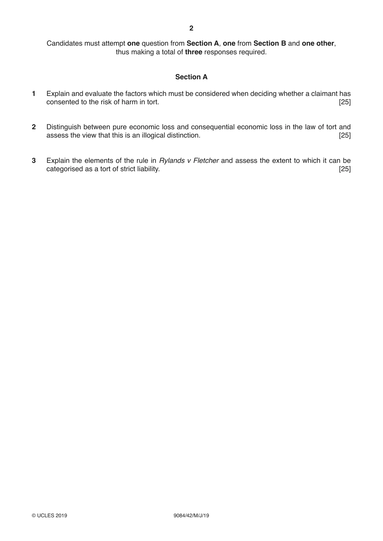 Cambridge A Level Law 9084 2019 May/June Paper 4 · Variant 2 question paper, page 2 of 4