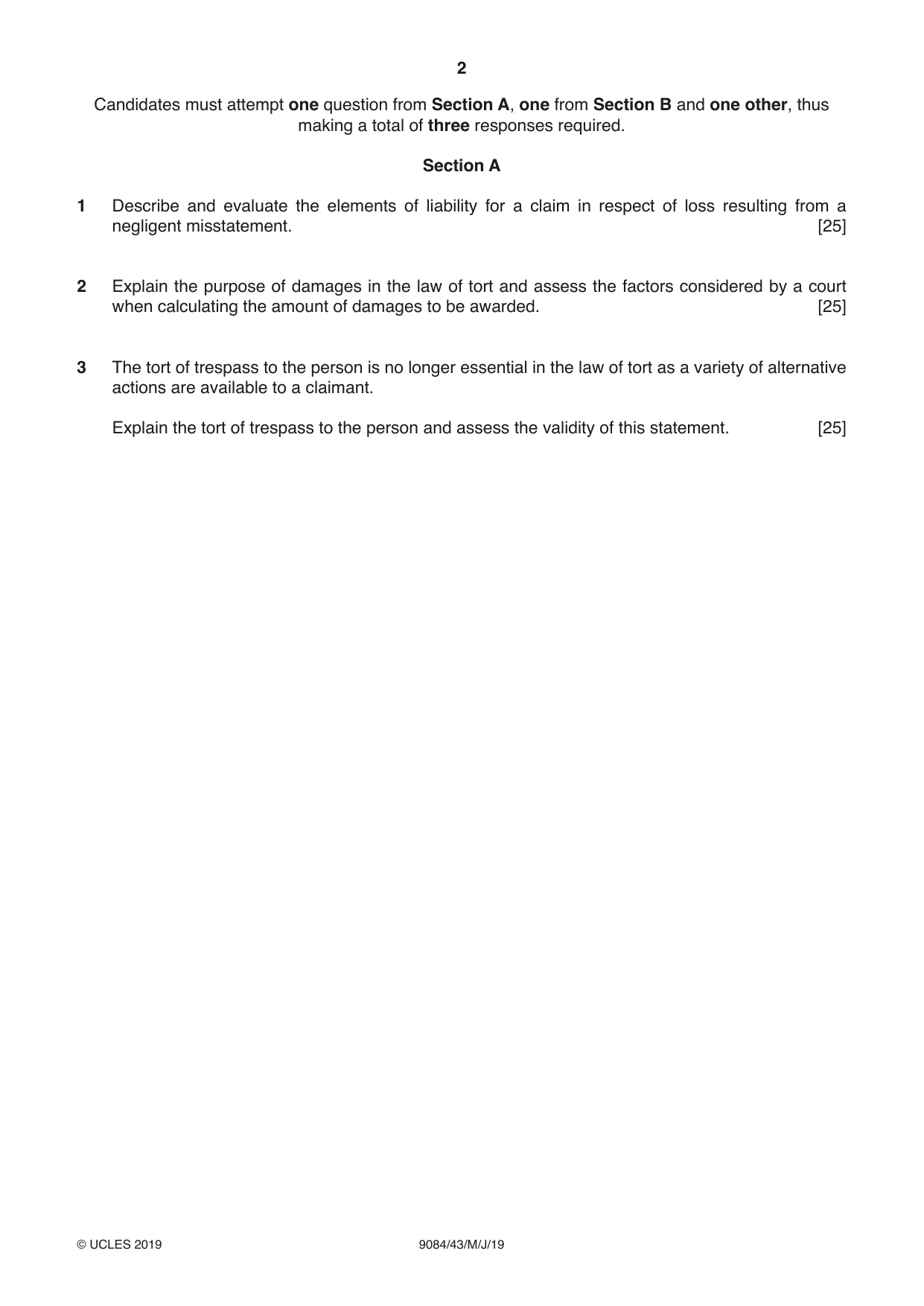 Cambridge A Level Law 9084 2019 May/June Paper 4 · Variant 3 question paper, page 2 of 4