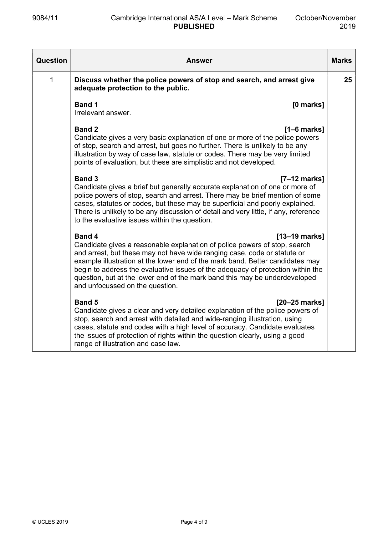Mark scheme, page 4 of 9