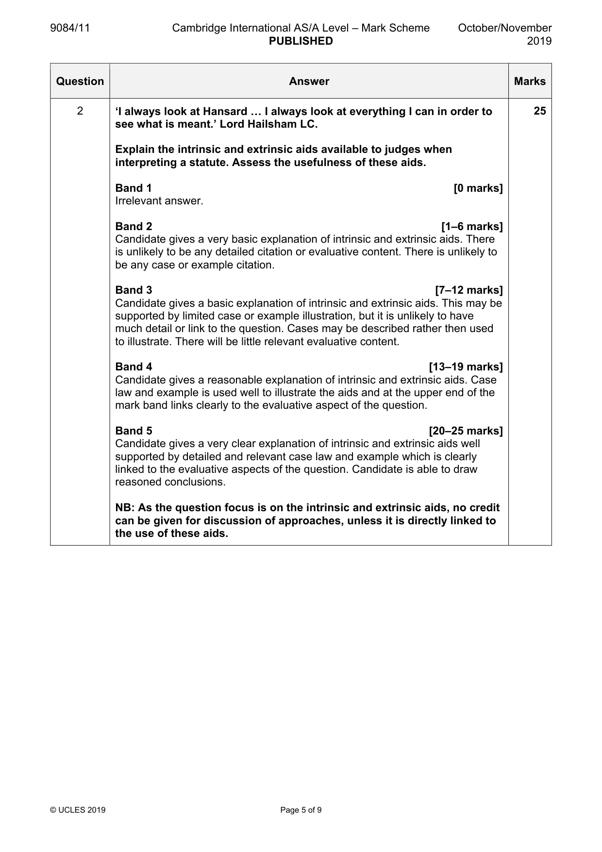 Mark scheme, page 5 of 9