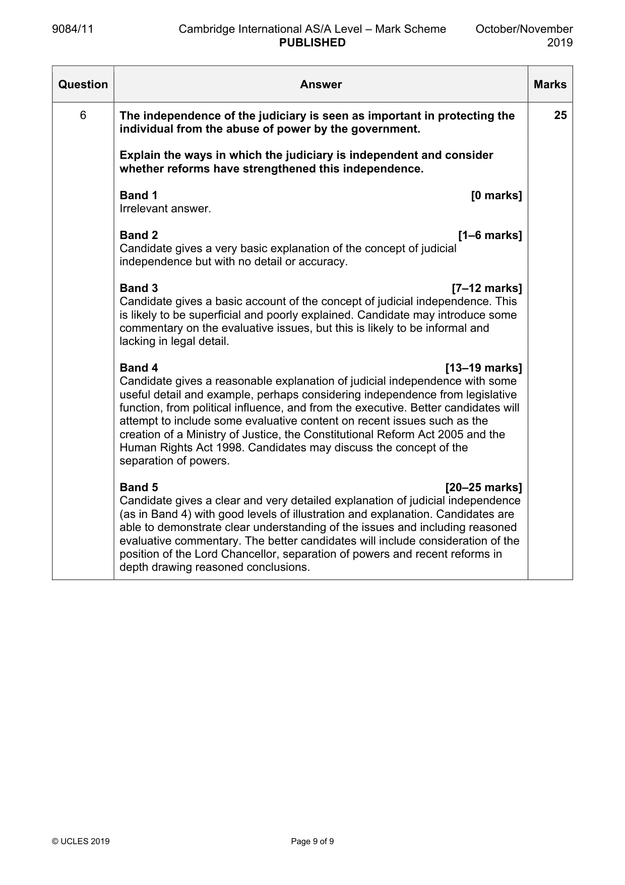 Mark scheme, page 9 of 9