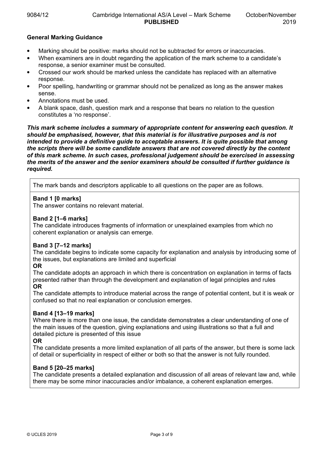 Mark scheme, page 3 of 9
