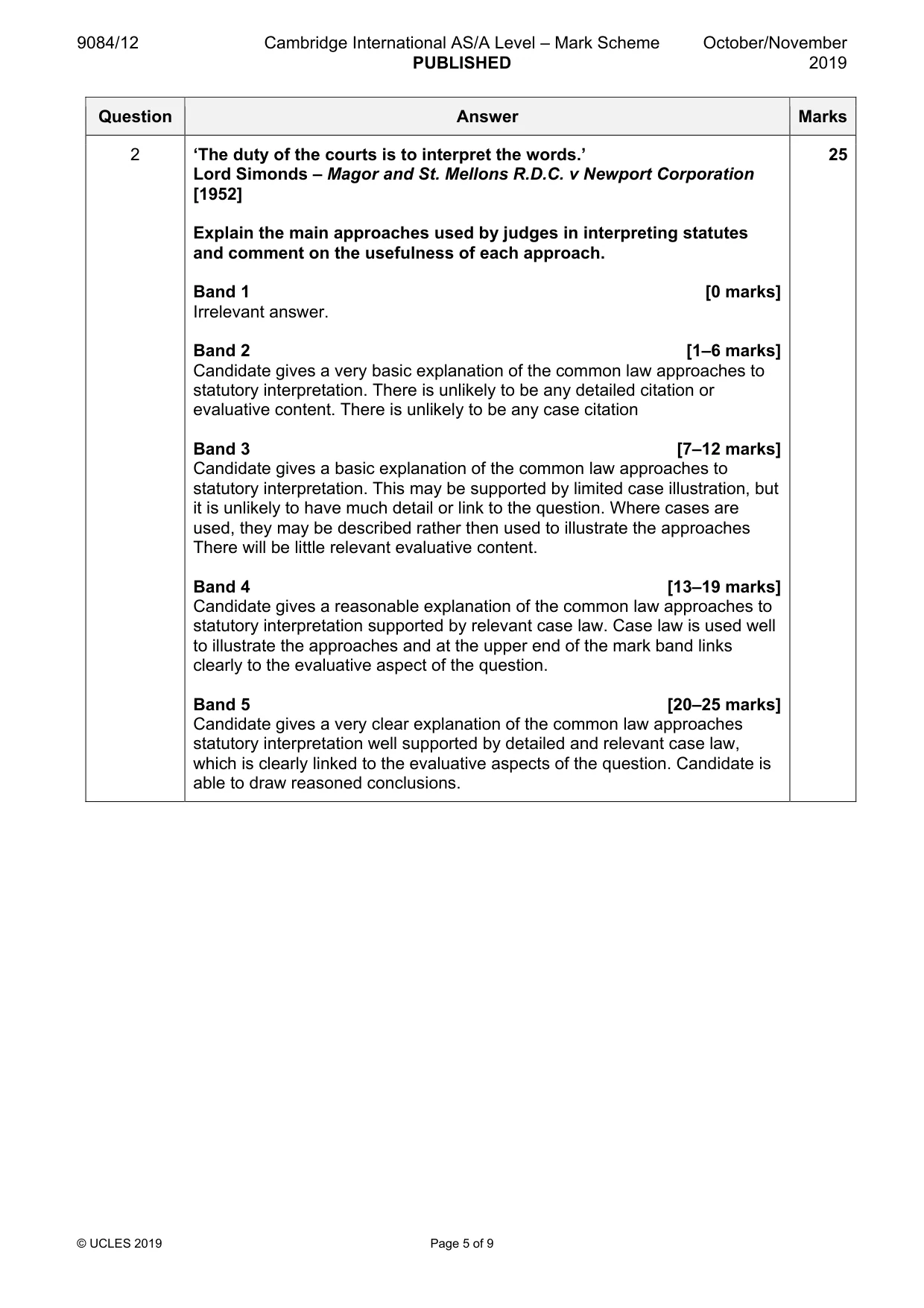 Mark scheme, page 5 of 9